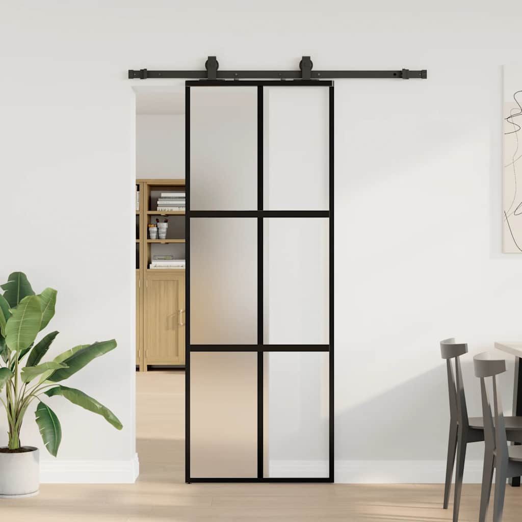 vidaXL Schiebetür, Schiebetür mit Beschlag Schwarz 76x205 cm Hartglas