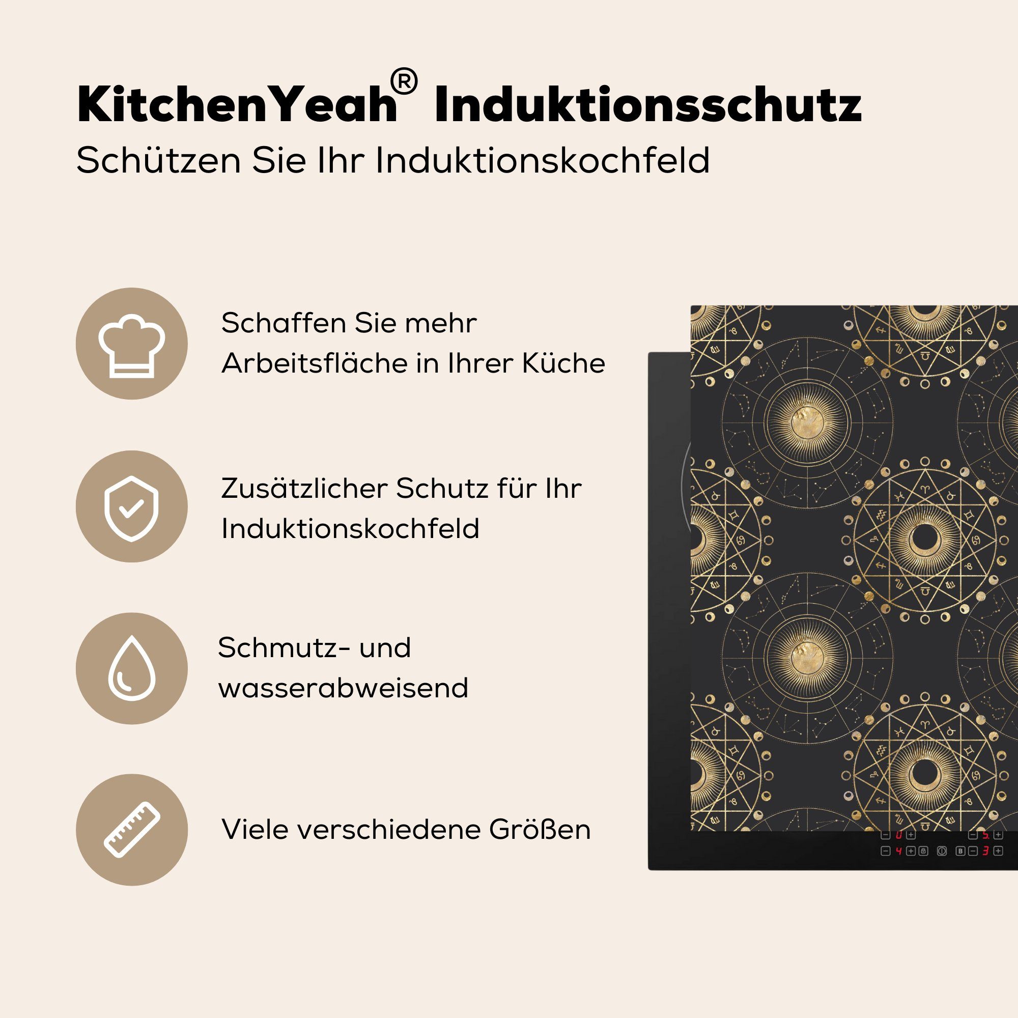 MuchoWow Herdblende-/Abdeckplatte - Vinyl, Spirituell tlg), Muster für cm, - Arbeitsplatte 78x78 küche (1 Gold, Ceranfeldabdeckung