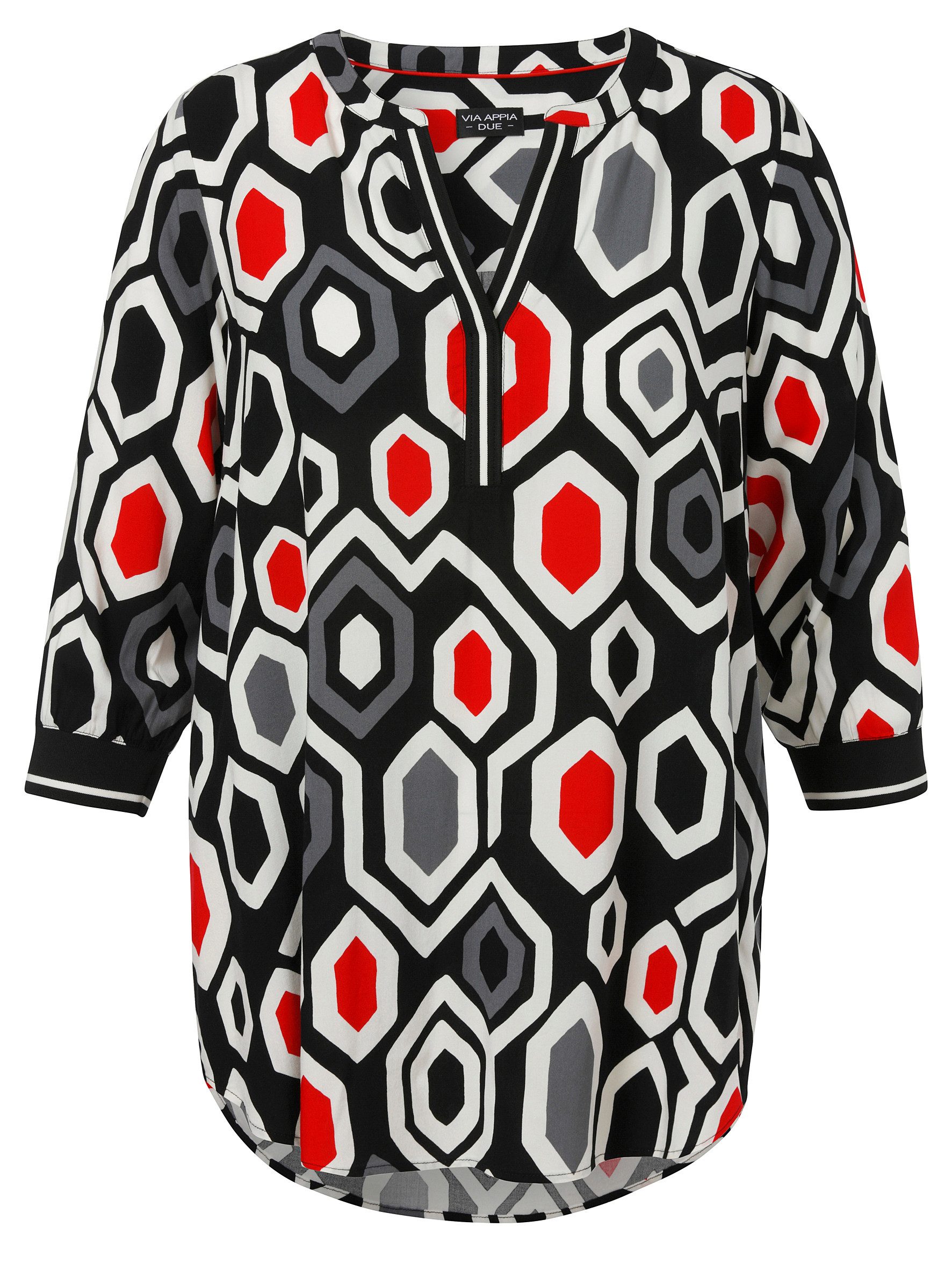 VIA APPIA Langarmbluse Tunika V-Ausschnitt 3/4 Arm Druck