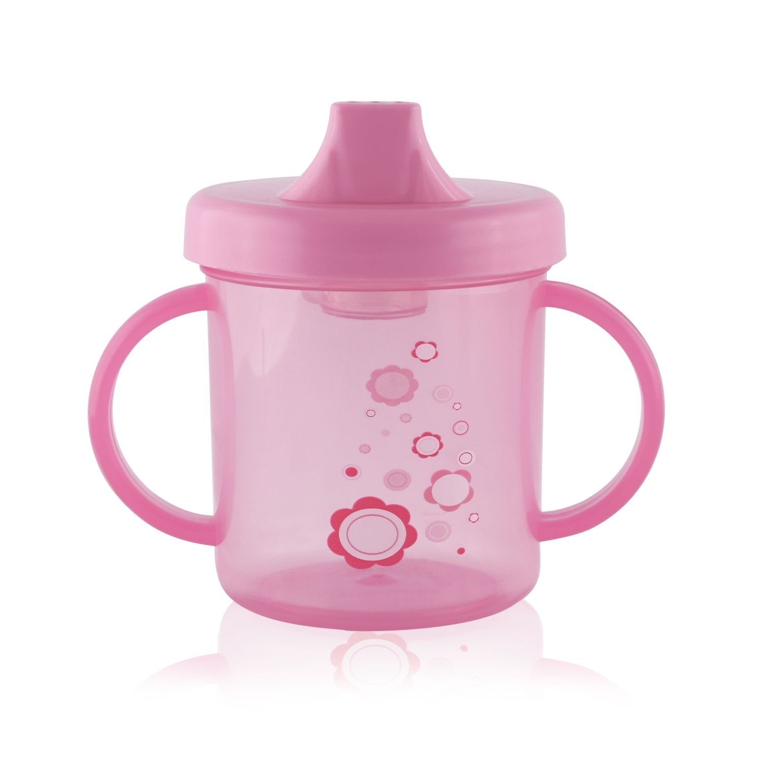 Baby Care Trinkflasche Henkelbecher hartes rosa Mundstück Haltegriffe, Trinkbecher 210ml