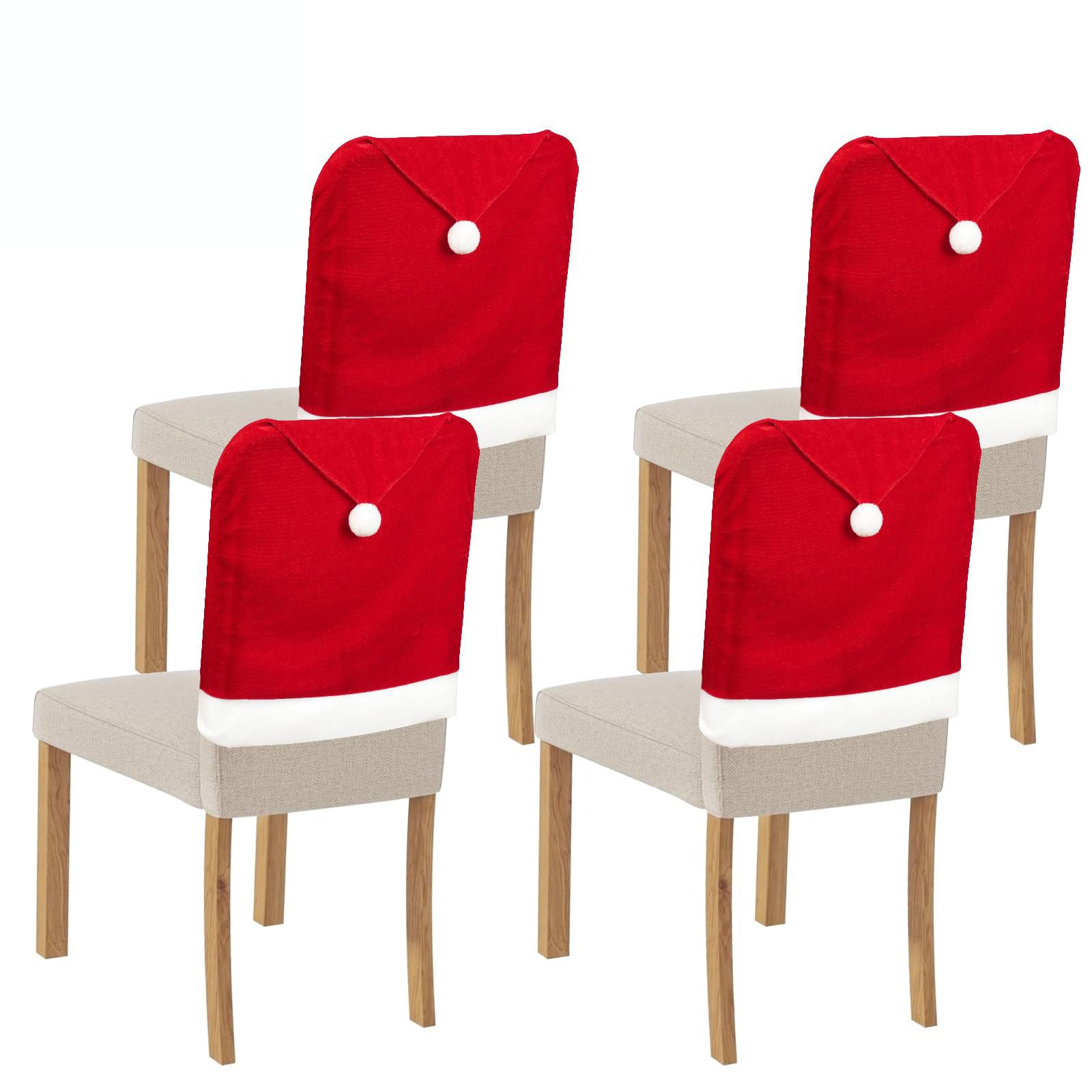 Coonoor Stuhlhusse Weihnachten Stuhlhussen 4 Stück Stuhlbezug Rot Stuhlüberzug, für Esszimmer Büro Dekoration Schwingstühle Bezüge Weihnachts Deko