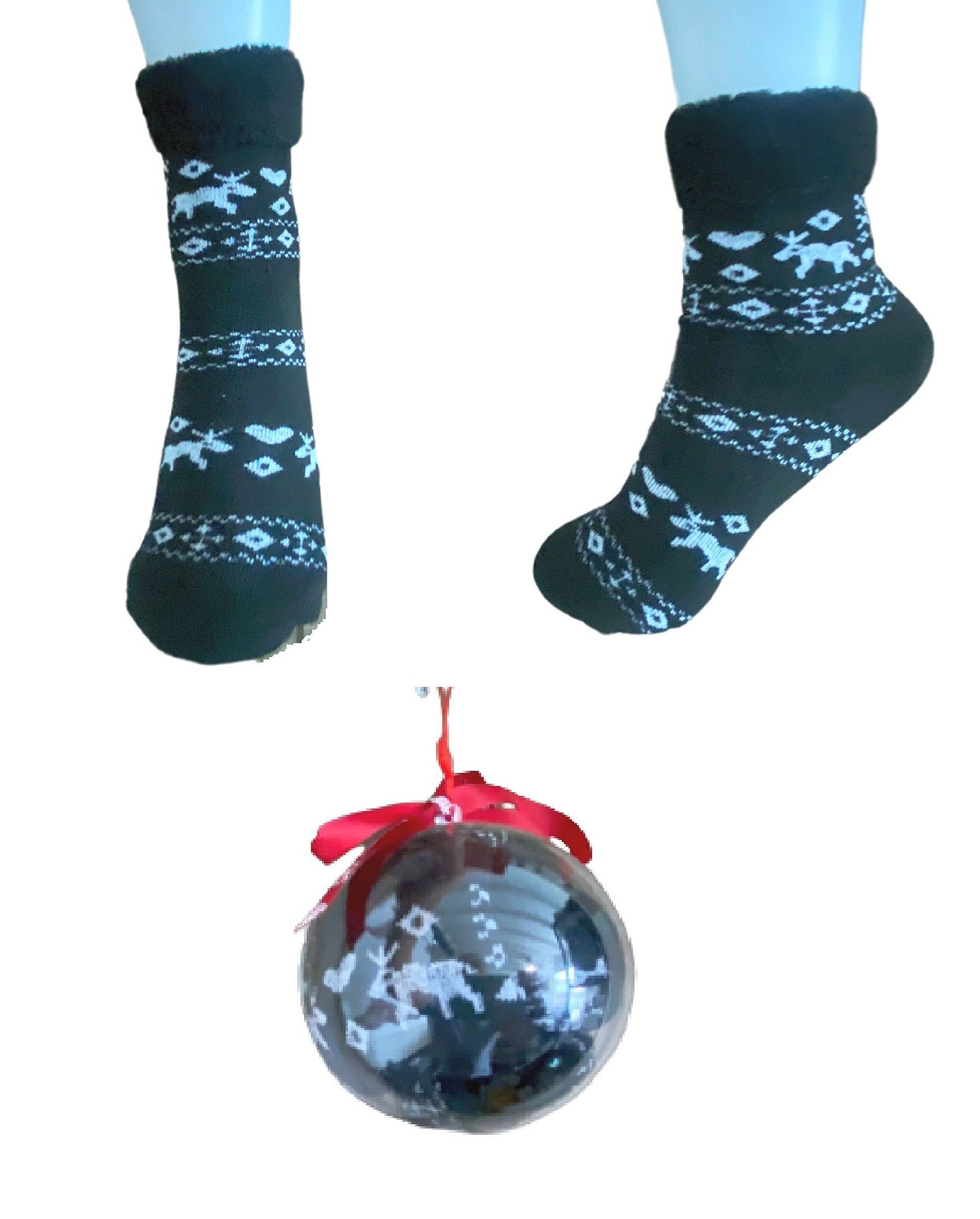 Rungassi Kuschelsocken Weihnachts Damen Socken in Weihnachts Kugel Gr. 36-41 Motiv: Motiv_6 Schwarz_Motiv_6
