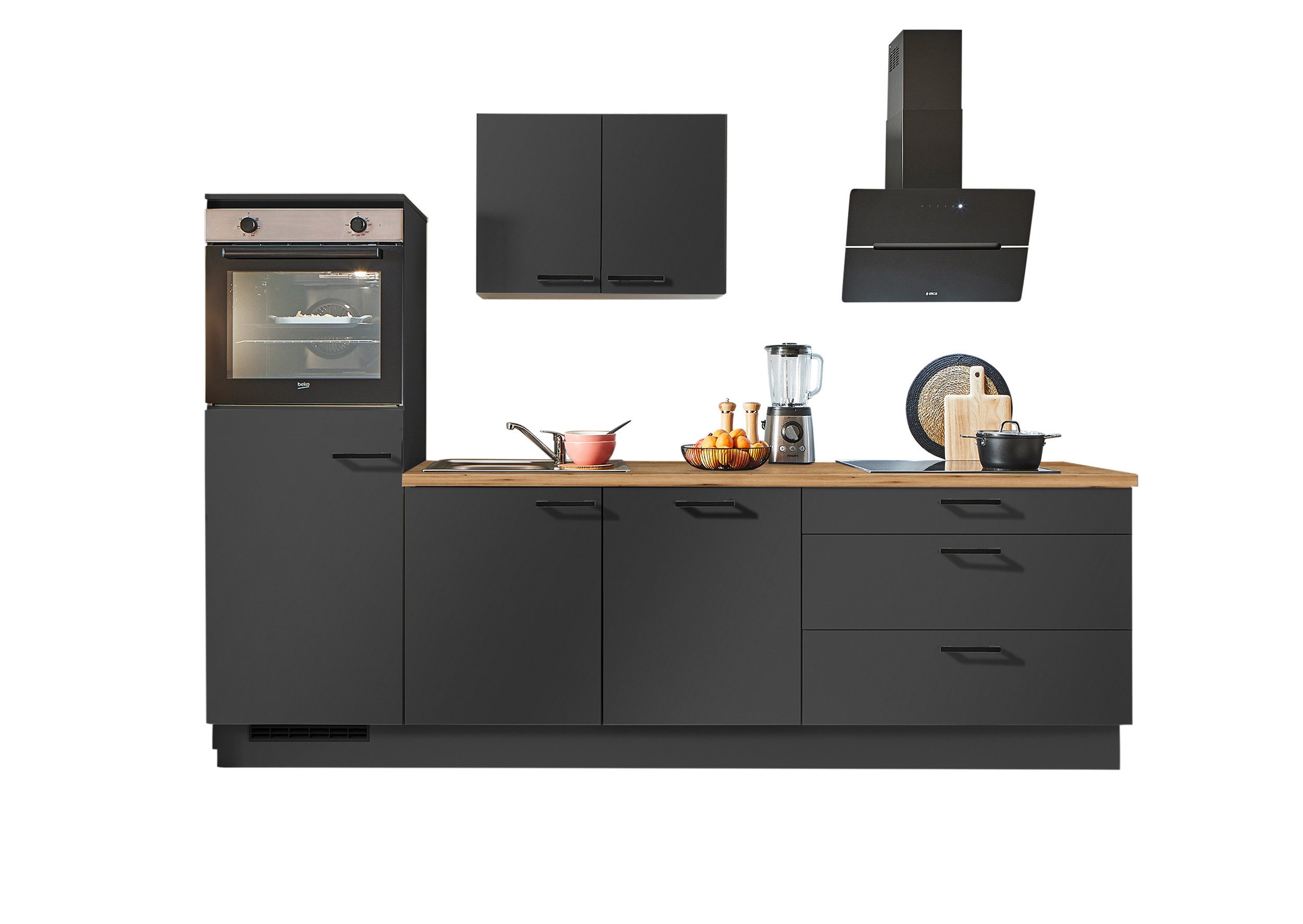 pino Küchenzeile Helsinki, individuell anpassbar, gratis Küchenplanung mit Profis, (Breite 260cm), vormontiert, wahlw. mit E-Geräten, Preis inkl. Lieferung & Montage