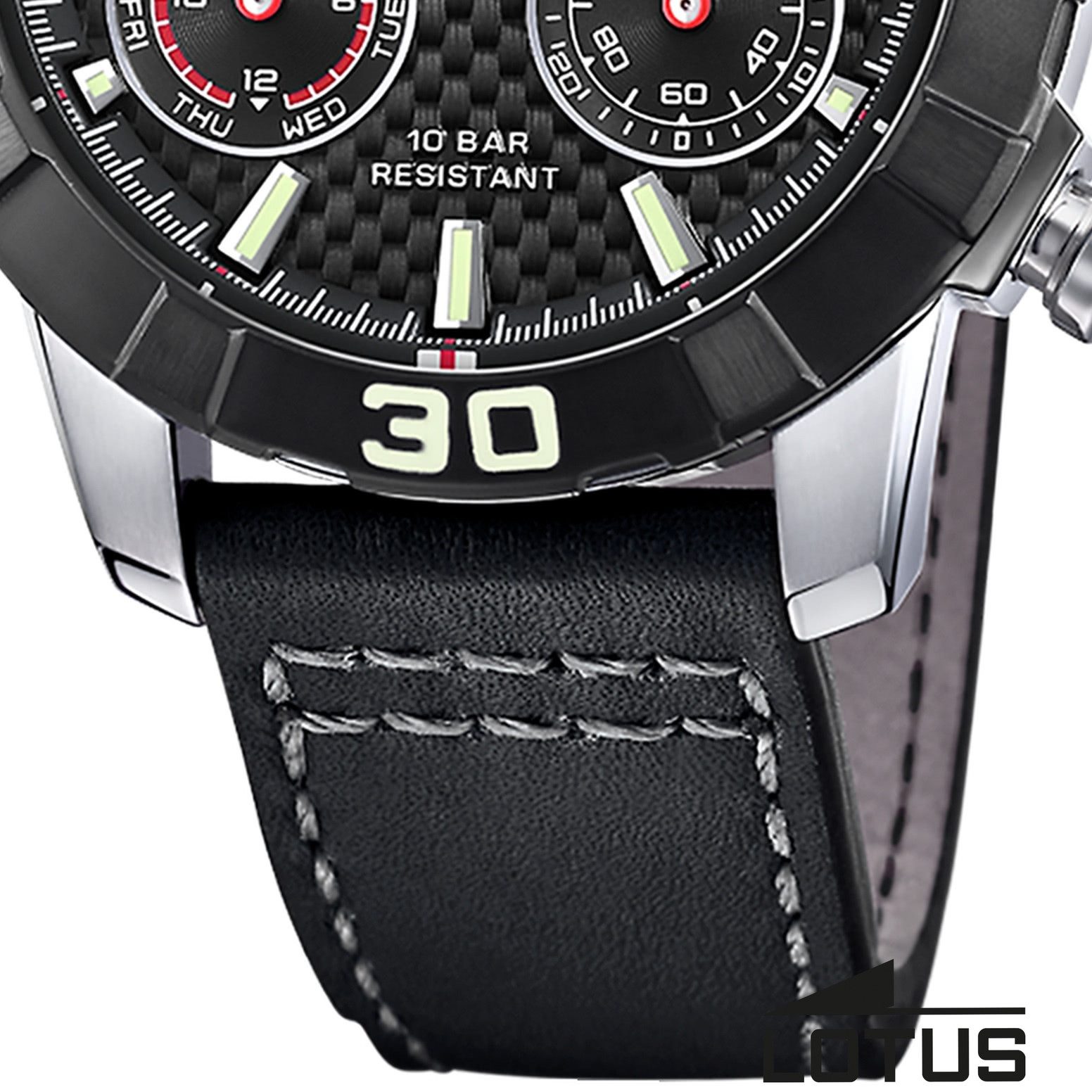 Lotus Chronograph Lotus Herrenuhr Leder schwarz Lotus, (Chronograph), Herren Armbanduhr rund, groß (ca. 45mm), Edelstahl