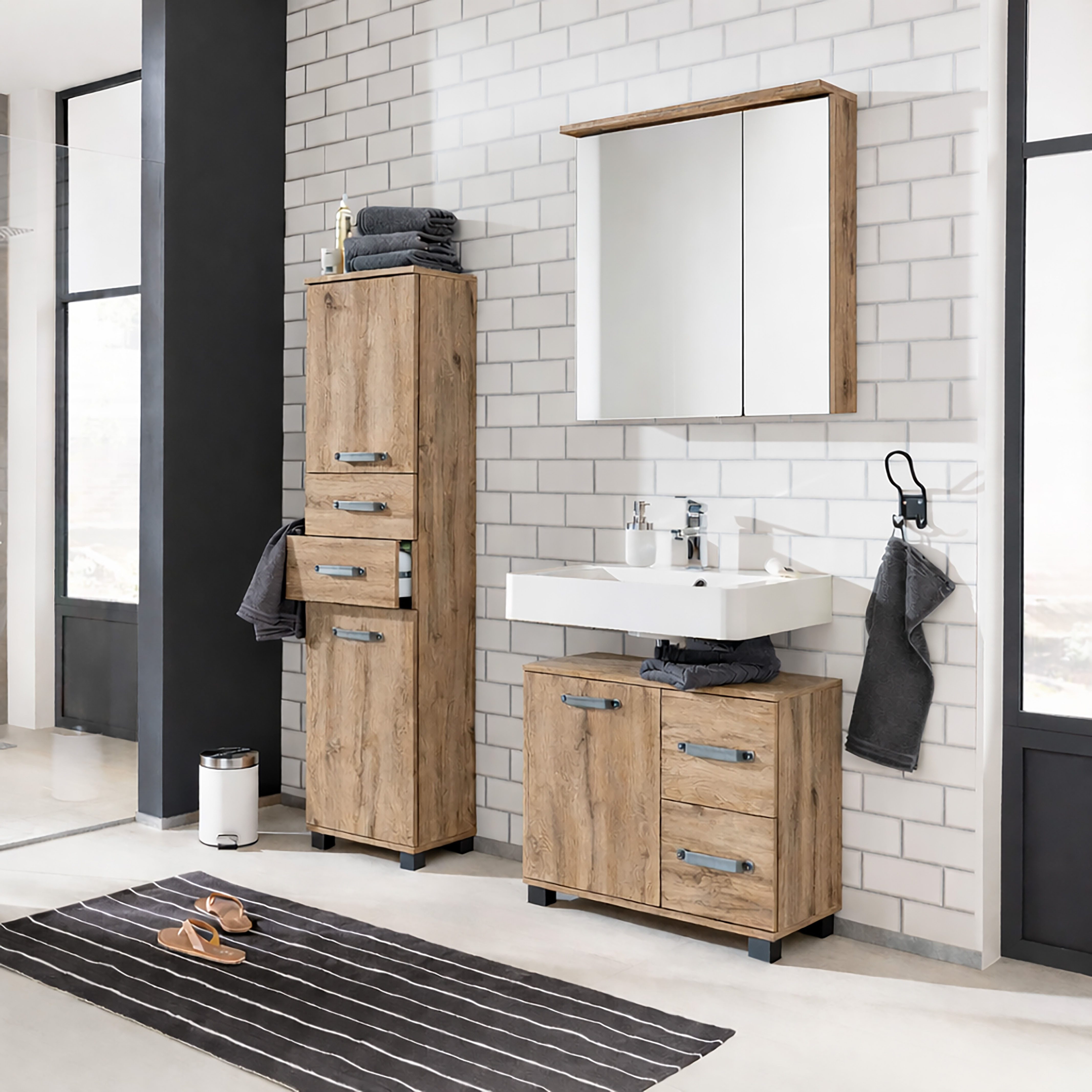 Schildmeyer Spiegelschrank Profil 16 Breite 60 cm, 2-türig, LED-Beleuchtung, Schalter-/Steckdosenbox