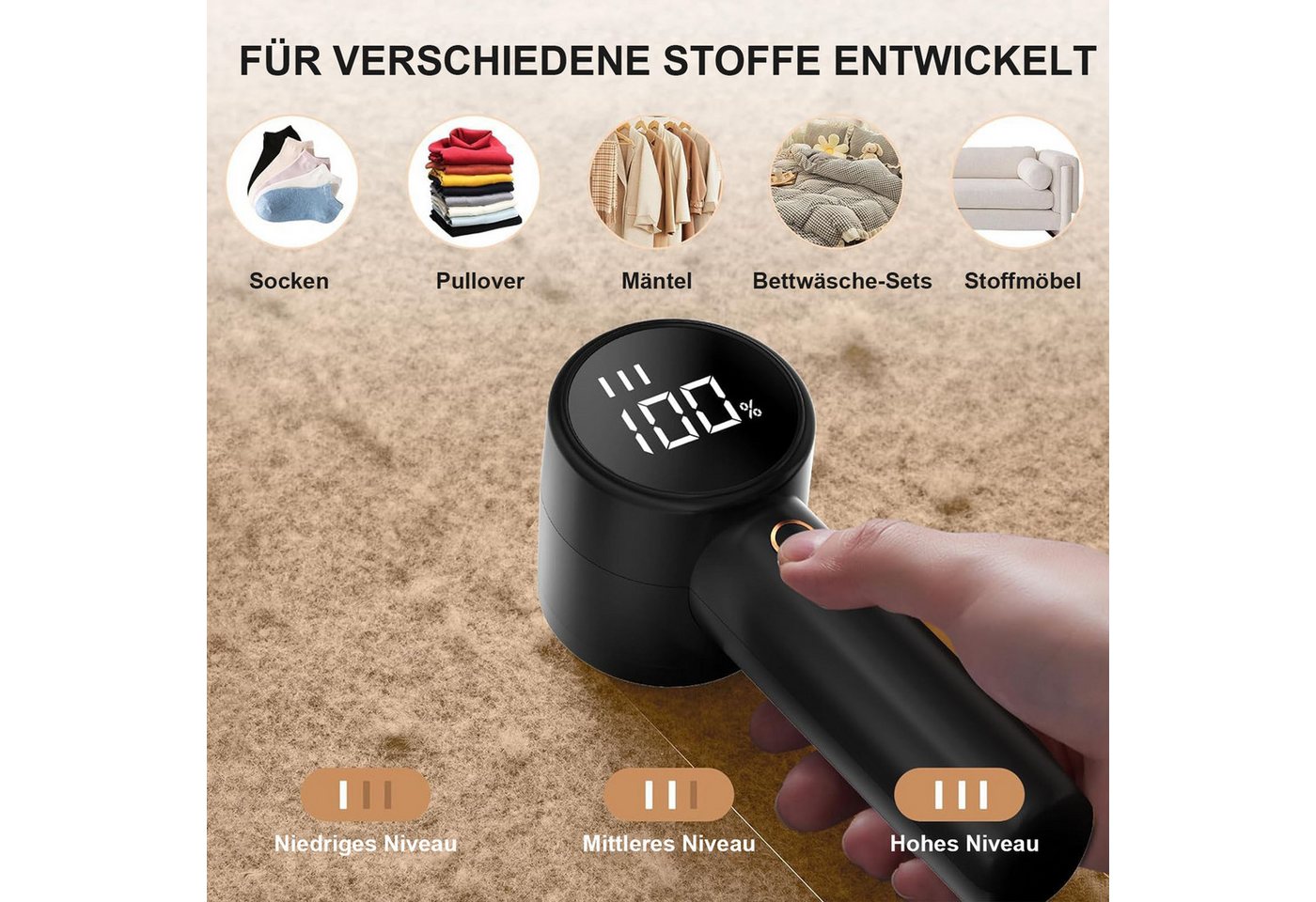 Thumbnail - OKWISH Fusselrasierer Elektrisch Fusselentferner Stoffrasierer Fussel Entferner Rasierer, 3-Gang LED-Anzeige für Kleidun...