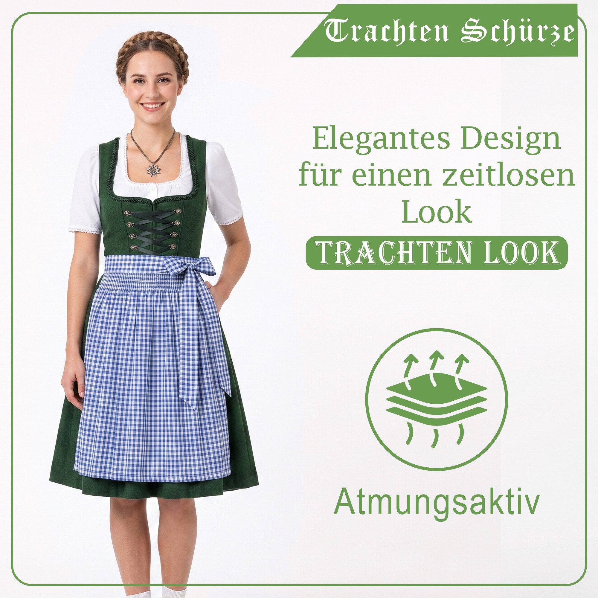 German Wear Dirndlschürze GW1603-1- Blau Kariert, Schürze für Dirndl Blau Kariert Mini Dirndl – Bild 5 von 5