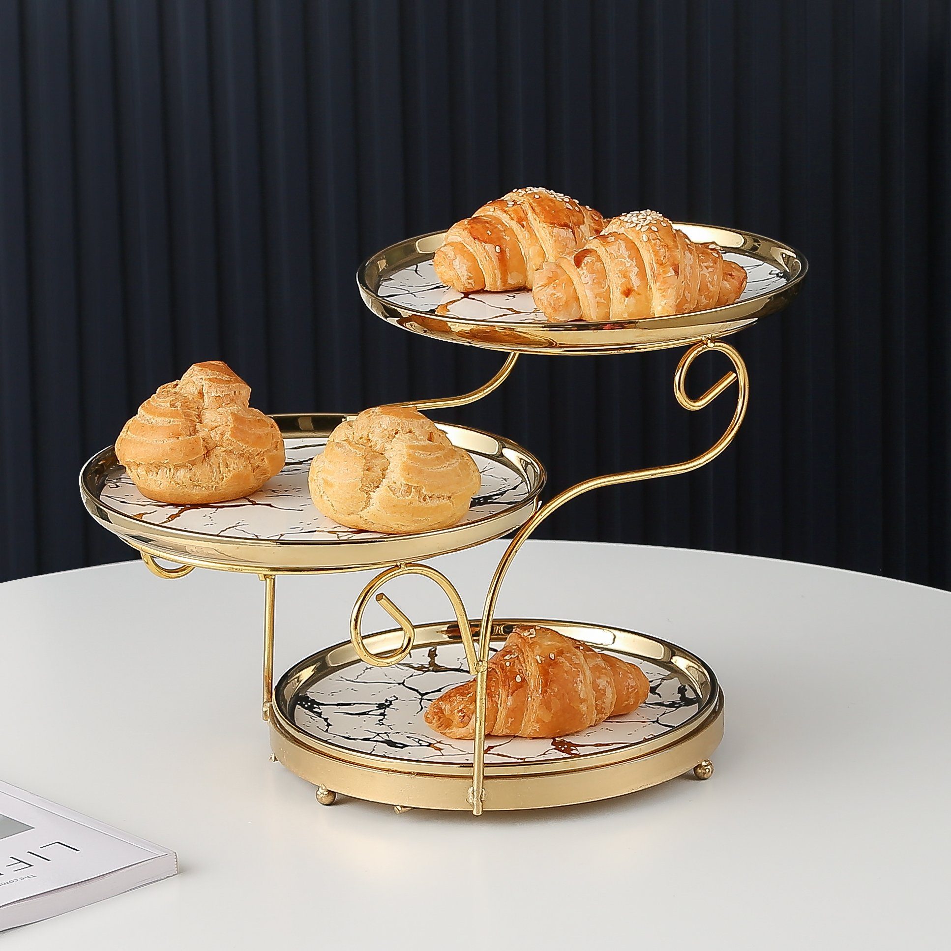 ZELLERFELD Etagere Etagere 3-stufig Marmor Design Porzellan für Dessert Muffin Cake, (1-tlg)