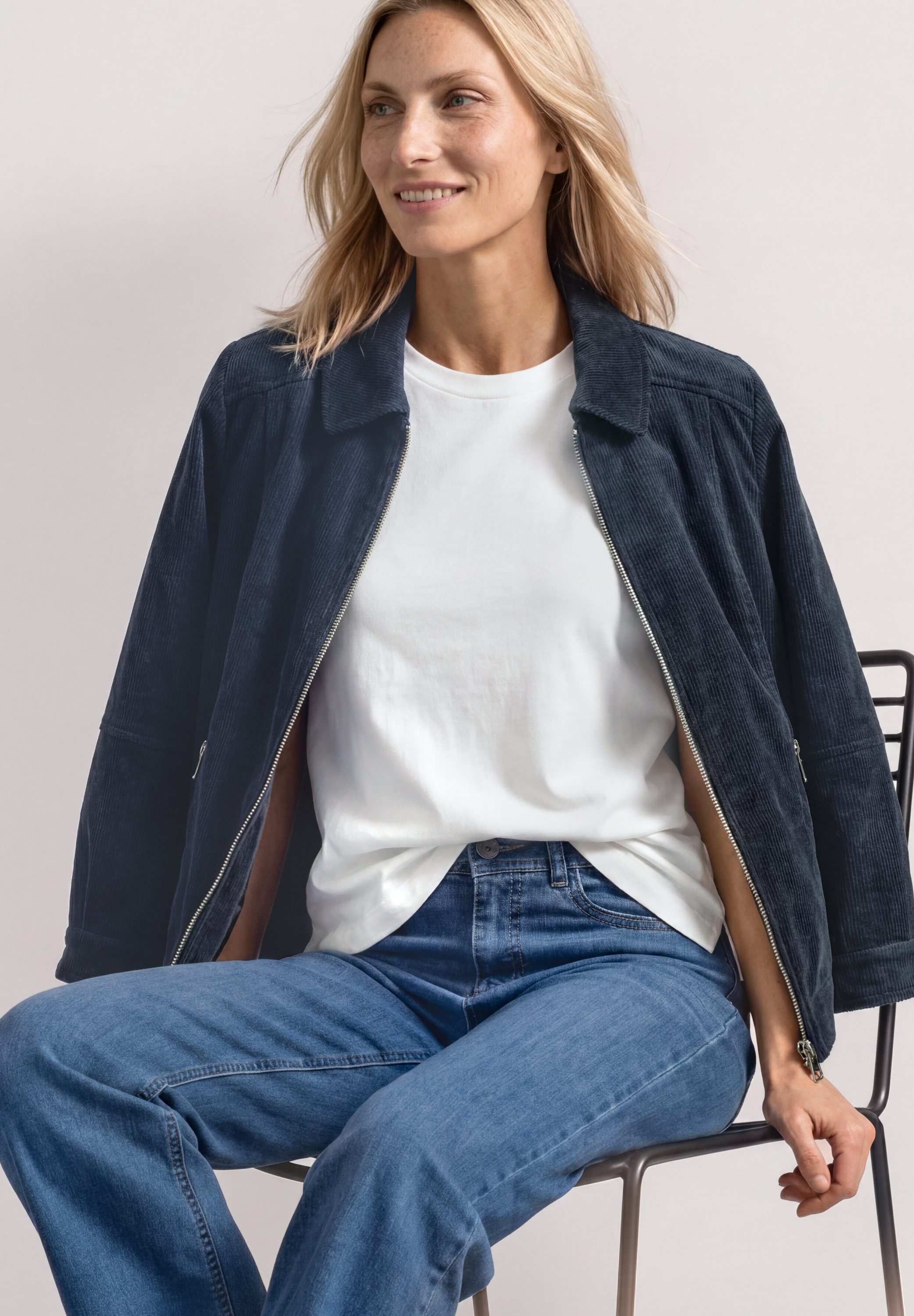 STREET ONE Cordjacke 3/4 Arm Cordjacke mit Hemdkragen