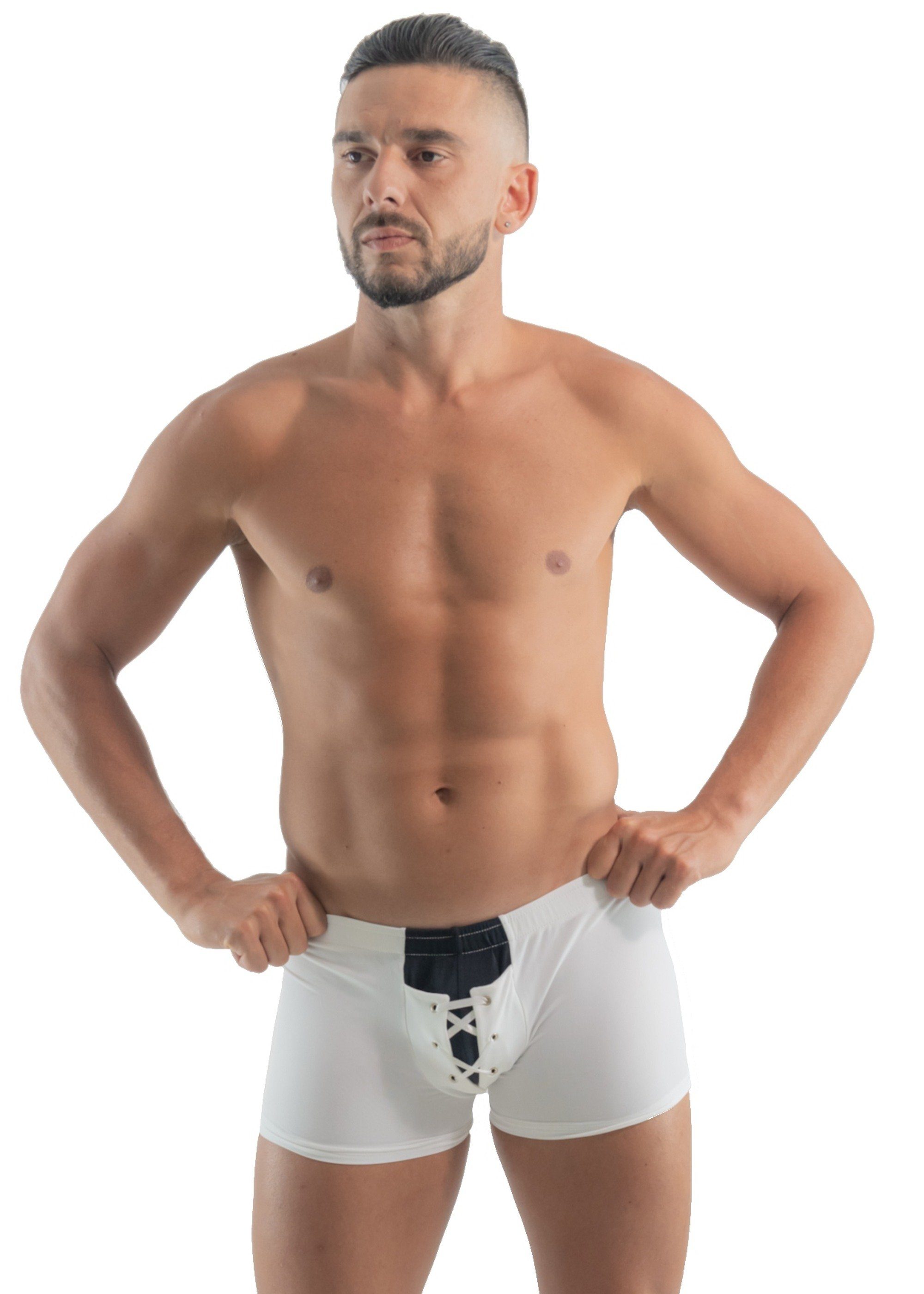 1-St) Erotic erotisch mit Schnürung Boxershorts Geronimo Boxer Laced White (Boxer, Classic