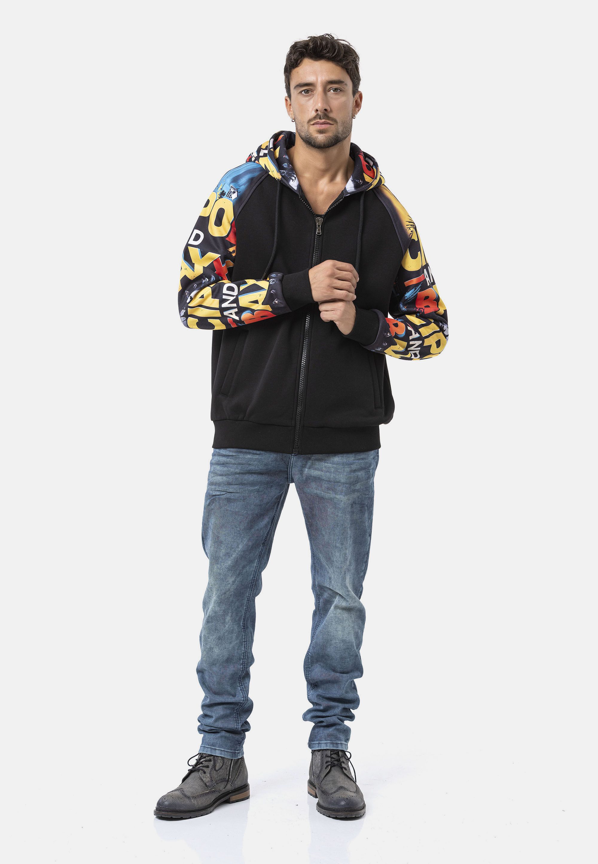 Cipo & Baxx Strickjacke CL589 (1-tlg) mit knalligen Comic-Grafiken auf den Ärmeln