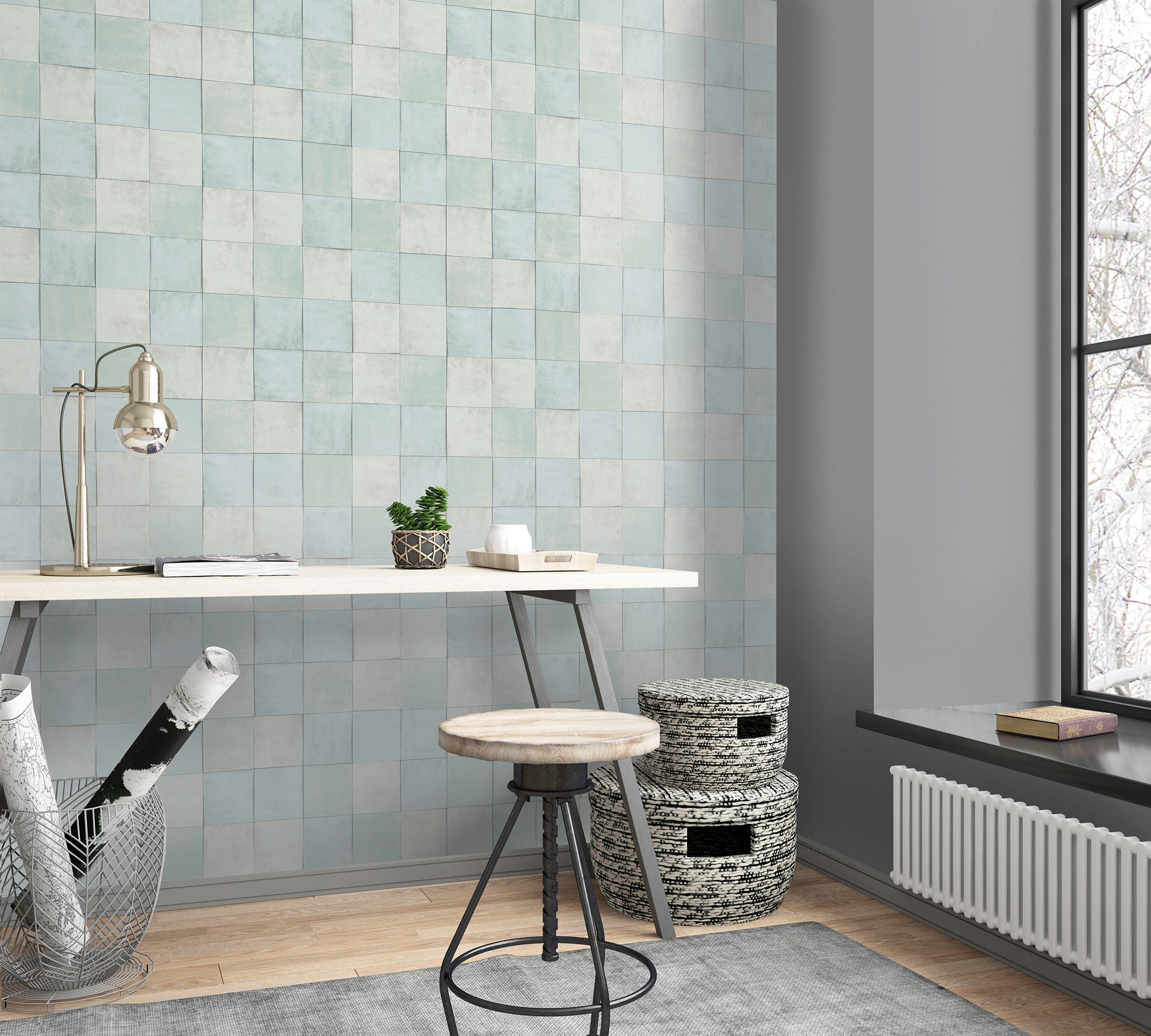 Marburg Fototapete Tile, glatt, matt, moderne Vliestapete für Wohnzimmer Schlafzimmer Küche dunkeltürkis