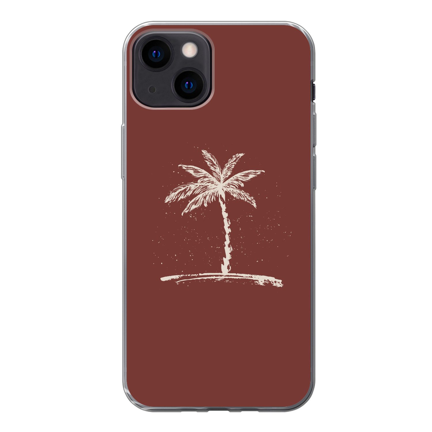 MuchoWow Handyhülle für Apple iPhone 13 Palme - Beige - Rot - Tropisch, Smartphone-Bumper, Print, Handy Schutzhülle Dünn