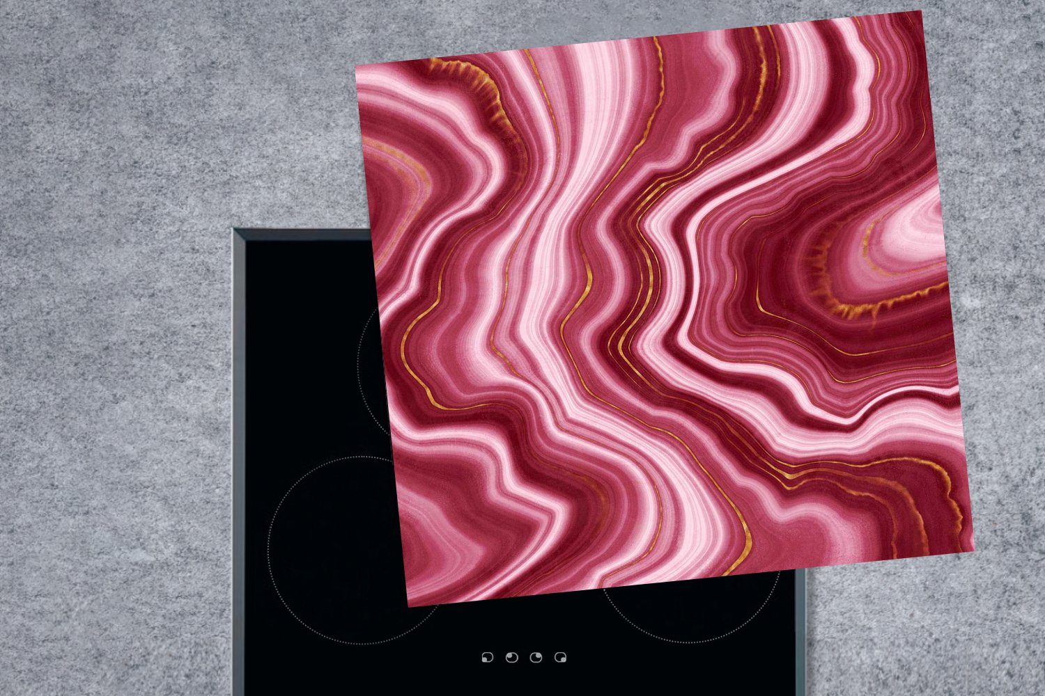 Marmor Rot MuchoWow Herdblende-/Abdeckplatte küche Arbeitsplatte - (1 für Vinyl, tlg), cm, 78x78 Ceranfeldabdeckung, - Golden,