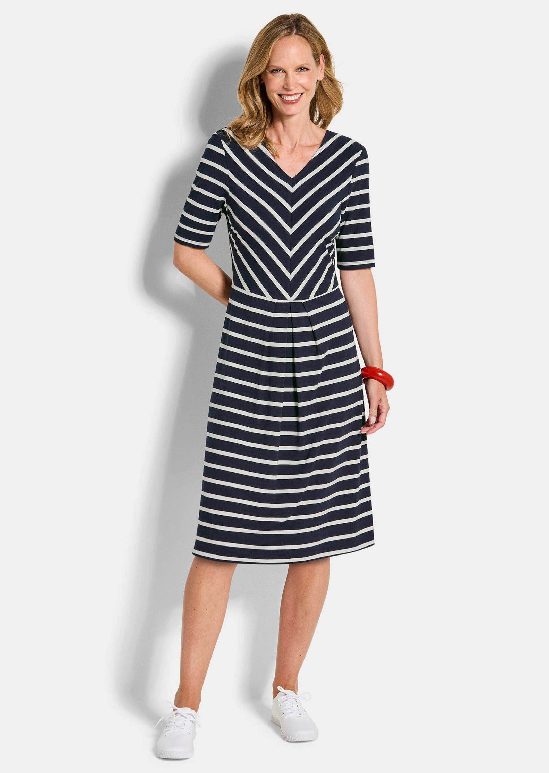GOLDNER Sommerkleid Viskosekleid im Streifen-Look Midikleid mit V-Ausschnit günstig online kaufen