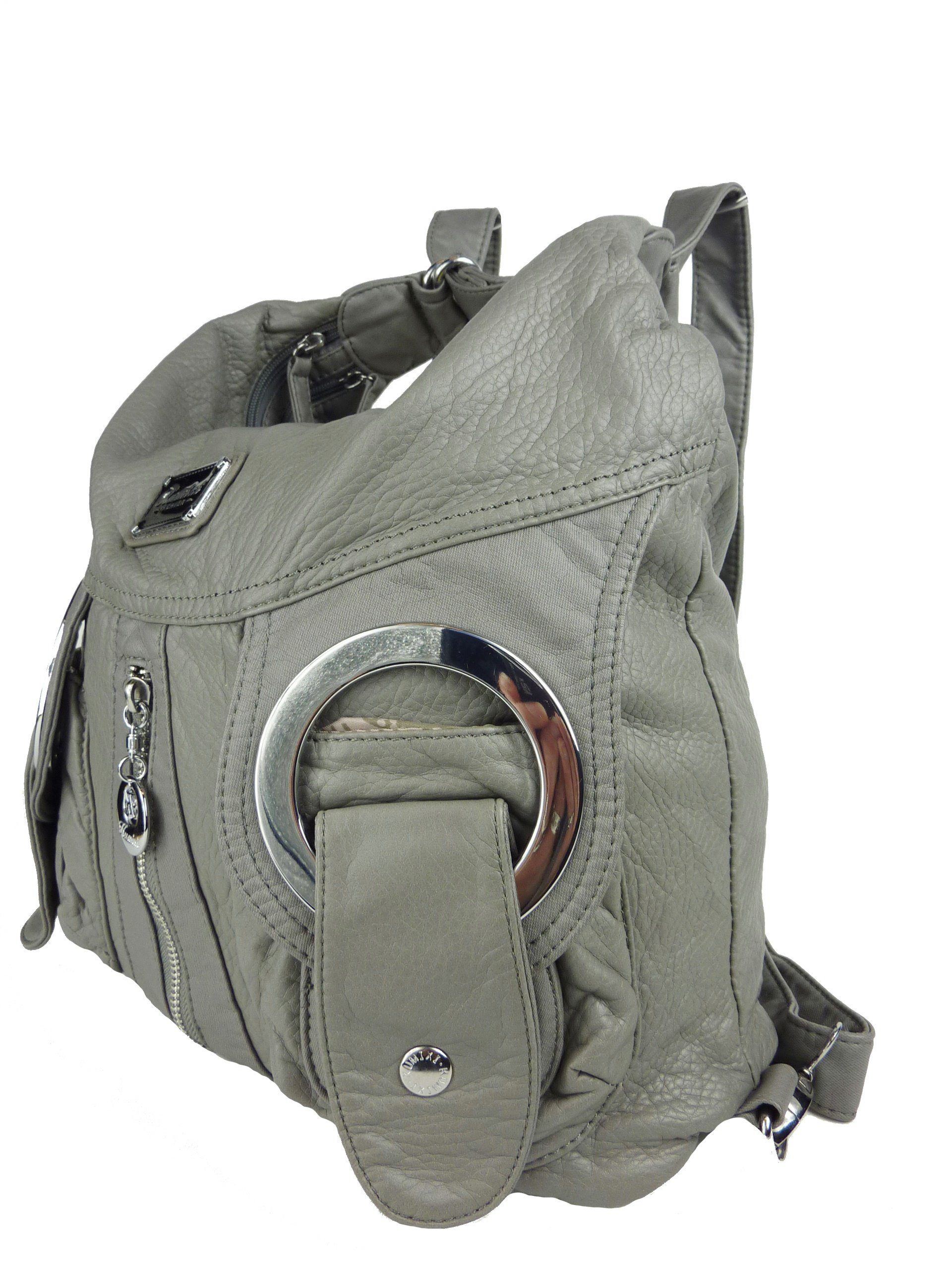 Taschen4life Schultertasche Rucksacktasche W6802 Multifunktionstasche, Tasche oder Rucksack, verstellbarer Schulterriemen, als Schultertasche oder Rucksack tragbar grau