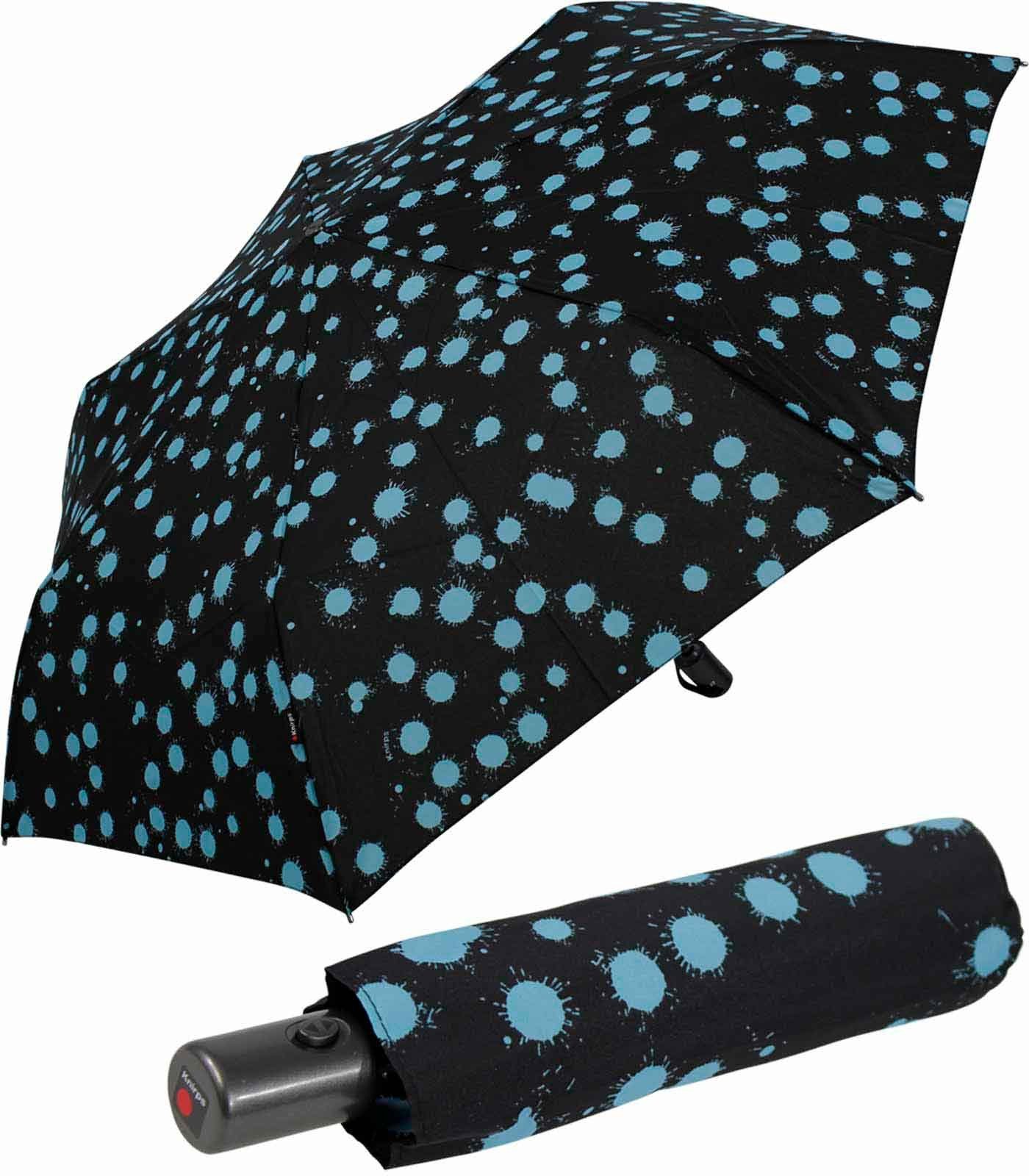 Knirps® Taschenregenschirm Slim Duomatic mit Auf-Zu-Automatik - Paint Drops, immer mit dabei, passt in jede Tasche schwarz-blau