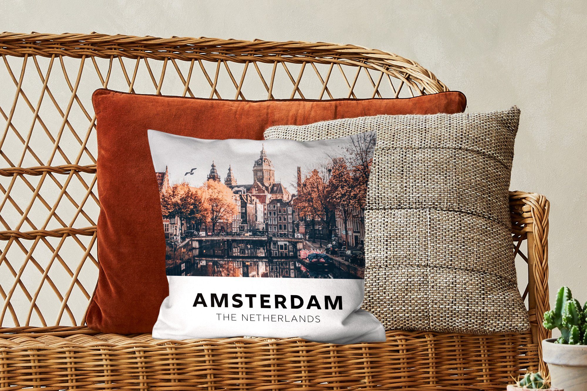 für Zierkissen Aufschwung, mit Amsterdam - Füllung Deko, MuchoWow Niederlande Schlafzimmer, - Dekokissen Sofakissen Wohzimmer,