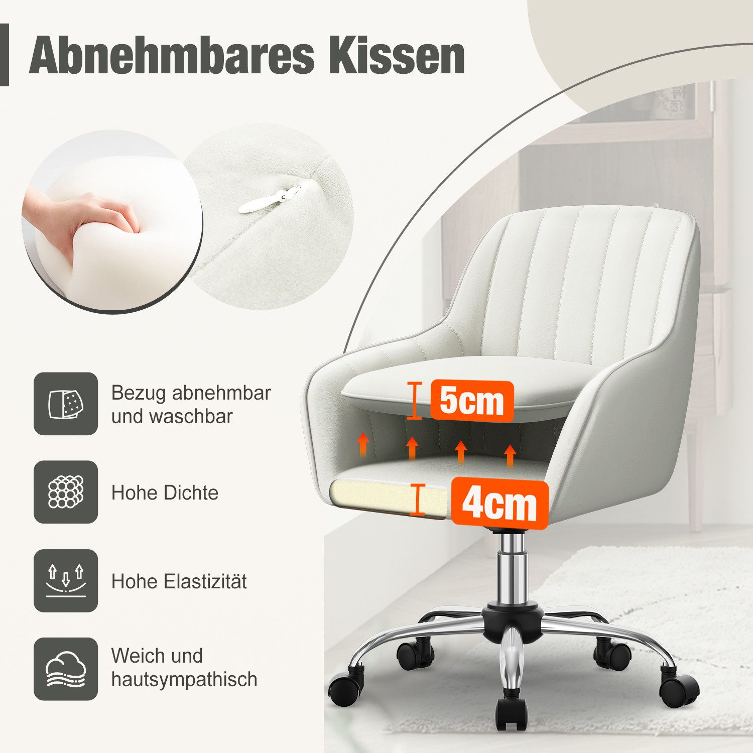 Adormii Bürostuhl Homeoffice Stuhl,Schminkstuhl mit Armlehnen,Drehstuhl mit Rrollen (Samt Stuhl,höhenverstellbar,für Schminktisch,Arbeitszimmer, Schlafzimmer,150kg)