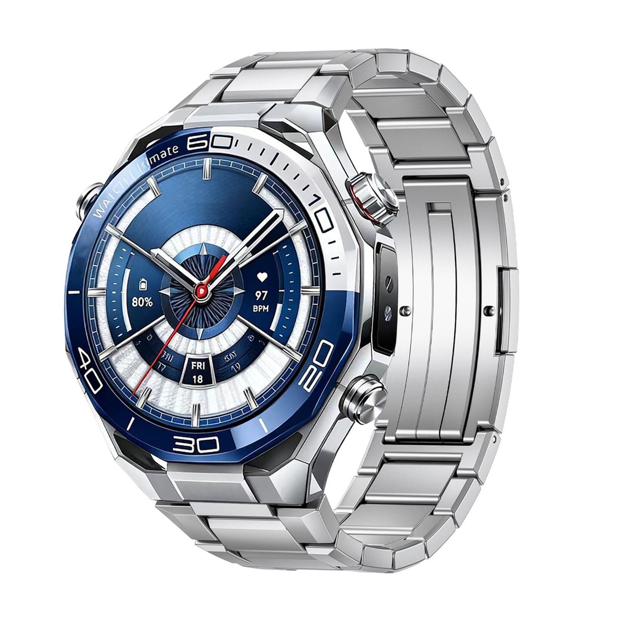 Wigento Smartwatch-Armband Titan für Huawei Watch Ultimate 2 Premium Band Faltschließe Silber, Faltschließe, Verstellbar