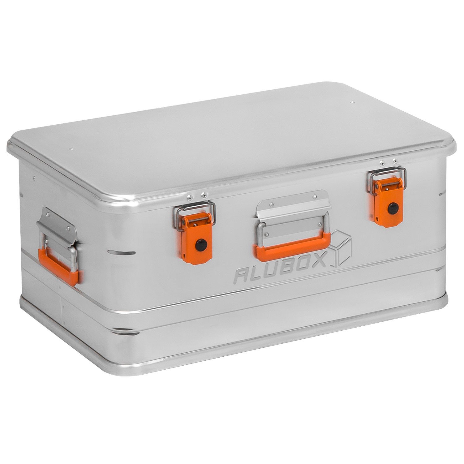 ALUBOX Aufbewahrungsbox Alukiste mit Deckel Universal Transportbox (47 Liter), umlaufende Gummidichtung - selbsteinklappende Federgriffe