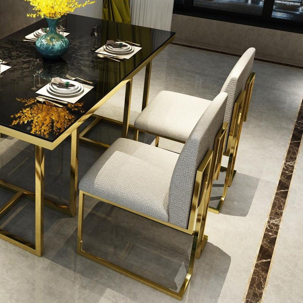 JVmoebel Esszimmerstuhl Polsterstuhl Swing aus hochwertigem Textil in Weiß mit Edelstahlbeinen (Set), Made in Europa