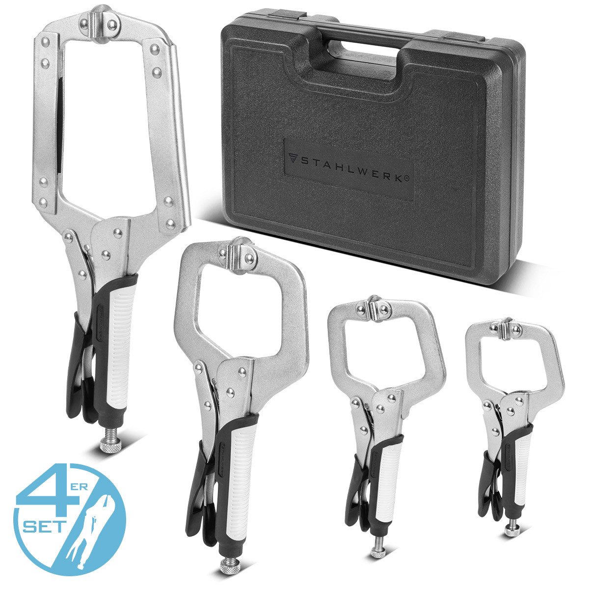 STAHLWERK Zangenset Gripzangen Set 4-teilig C-Form 6 bis 14 Zoll, Schnellspannzwingen, 4-tlg.