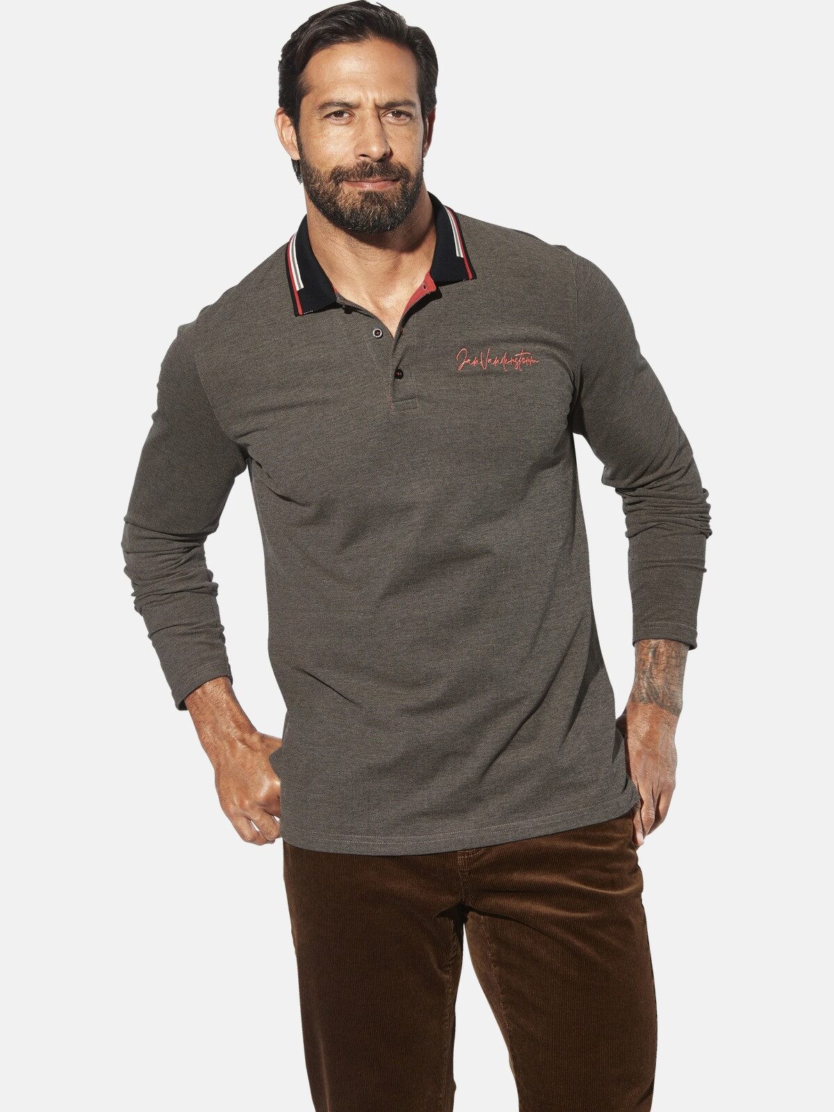 Jan Vanderstorm Langarm-Poloshirt KNUTSEN mit Stickerei günstig online kaufen
