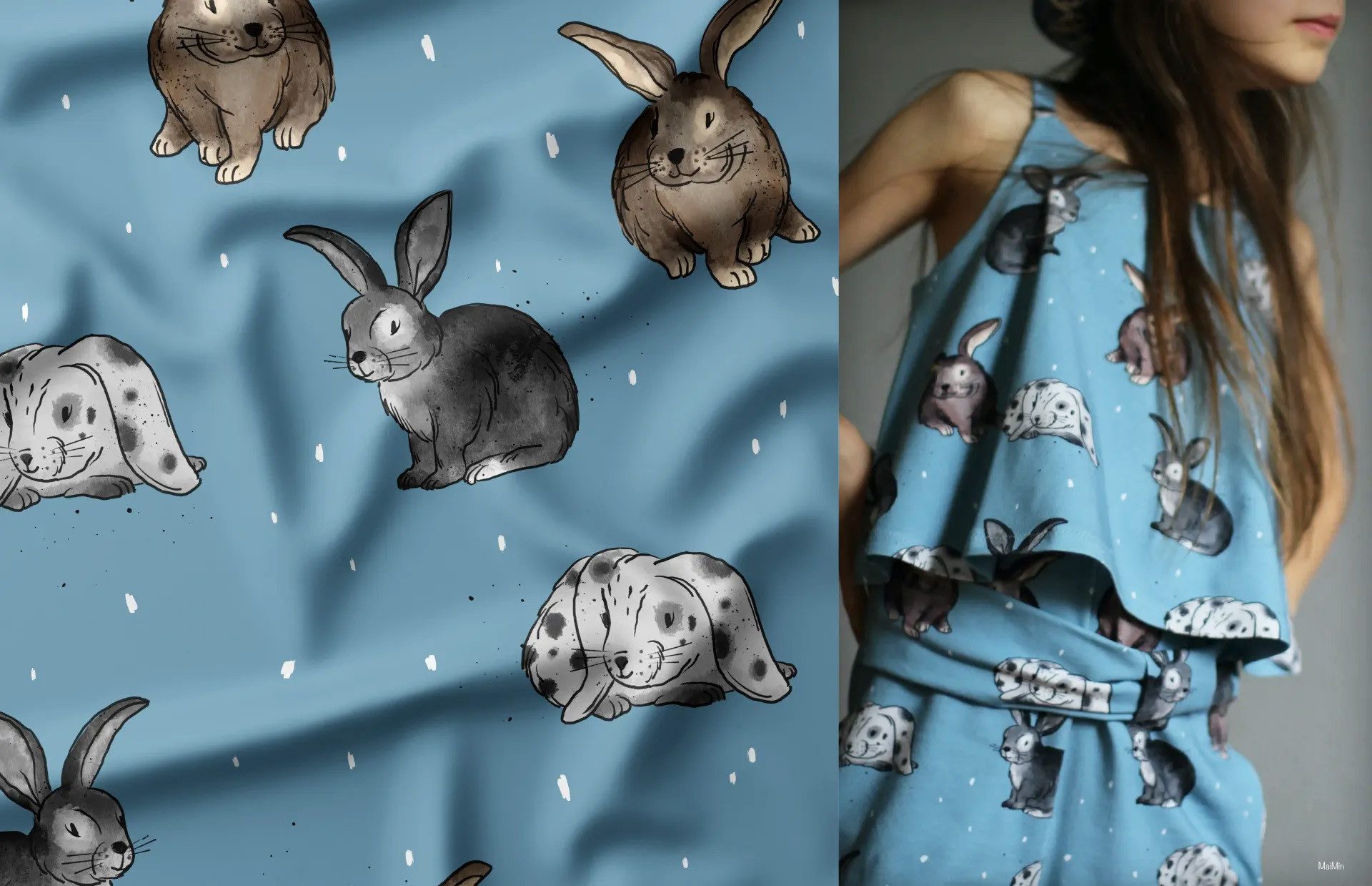 Leylas Welt Stoff Stoff Jersey Löffelbande Kaninchen Hase Katzengold Design, Reaktivdruck