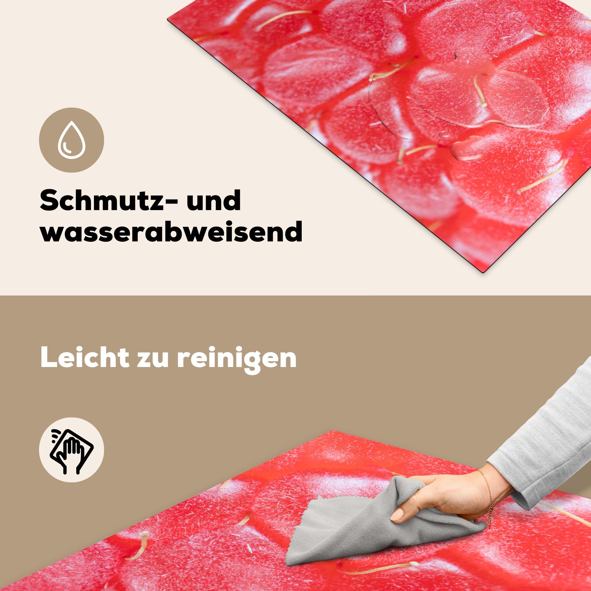 tlg), Nahaufnahme Schutz küche, von 81x52 die Extreme Himbeeren, Ceranfeldabdeckung cm, Herdblende-/Abdeckplatte Vinyl, (1 MuchoWow für Induktionskochfeld