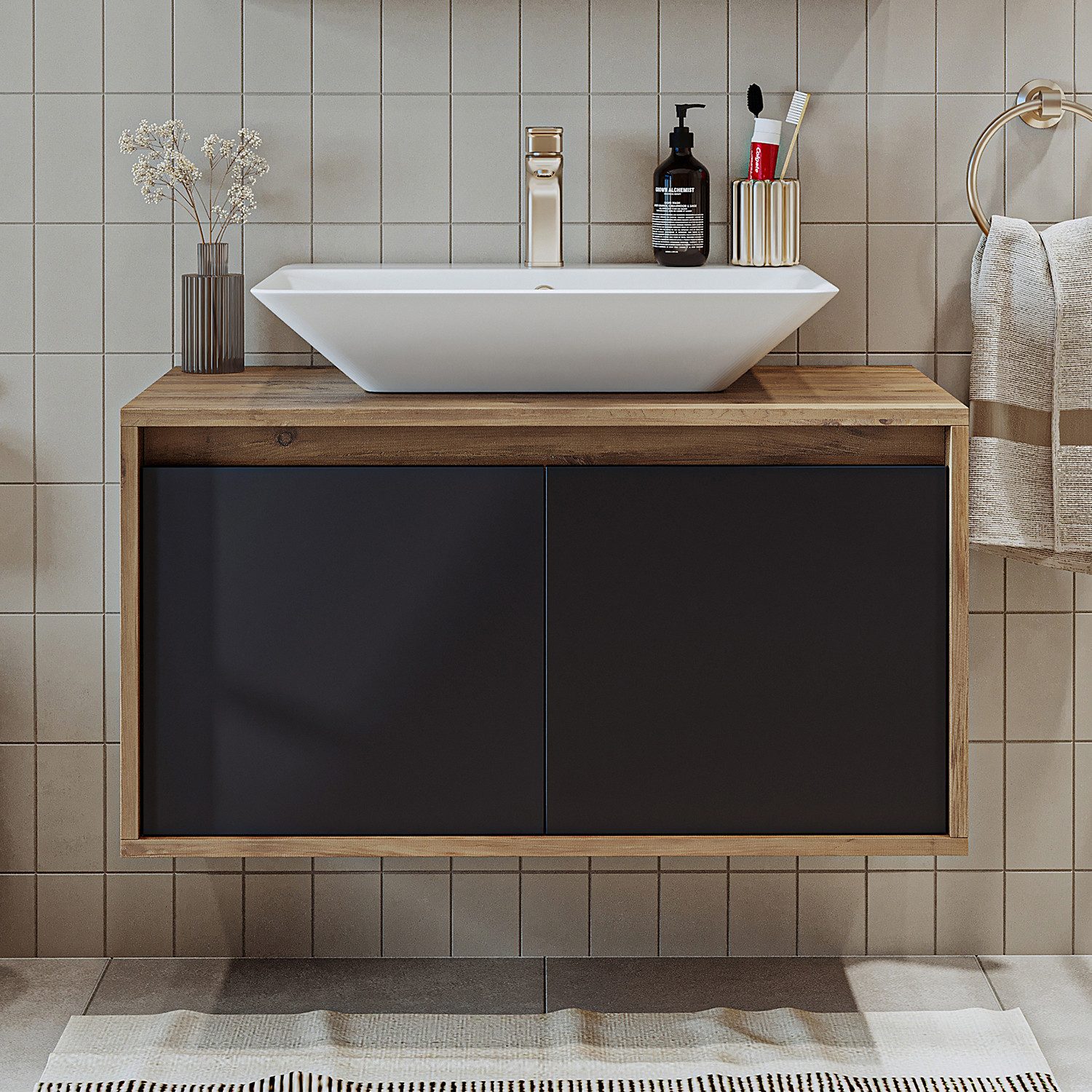 Roomart Badmöbel-Set, (Badezimmermöbel ATLANTIC 85cm in 4 Farben Unterschra günstig online kaufen