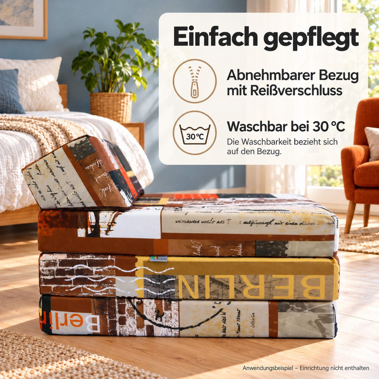 Klappmatratze Klappmatratze Gästematratze mit Kopfteil Größe 200x70x10cm, FORTISLINE – Bild 4 von 5