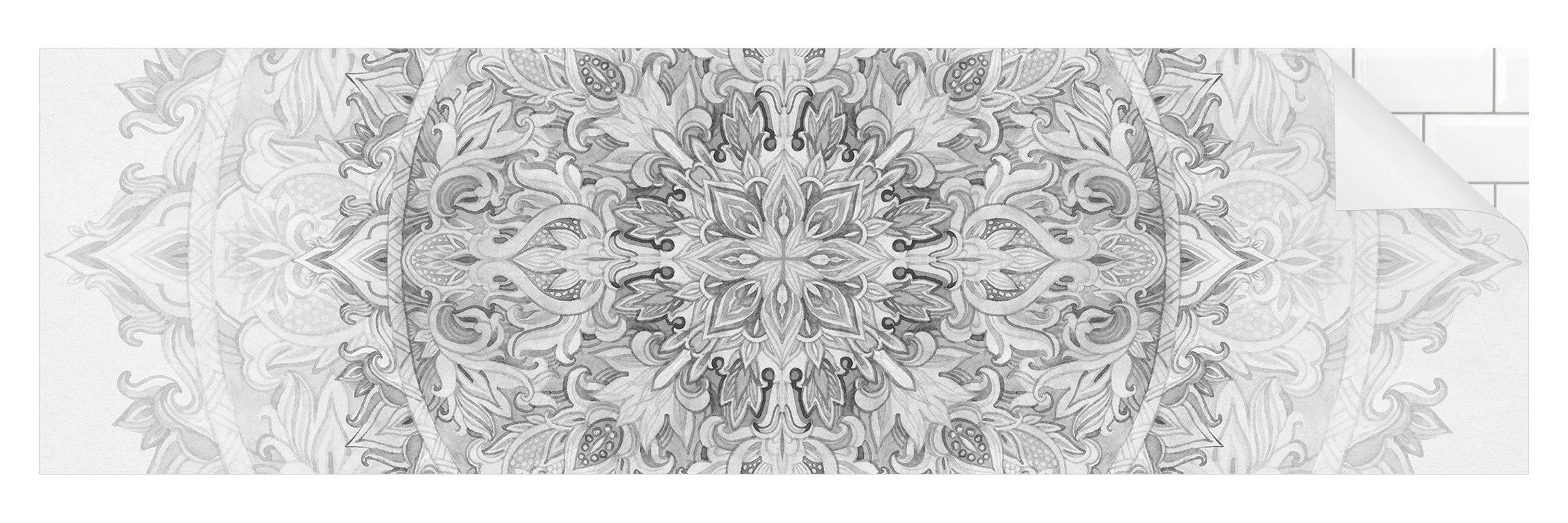 Bilderdepot24 Badrückwand schwarz weiss fugenlose Wandverkleidung Bad Orientalisch, (Hartfolie matt » Selbstklebend SMART 0,35 mm), wasserfestes Wandpaneel Mandala Ornament Muster