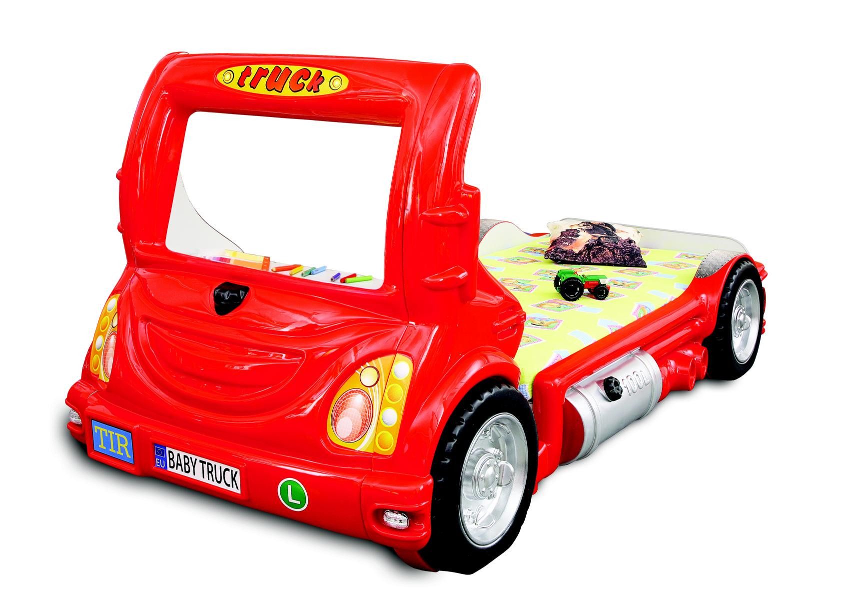 JVmoebel Kinderbett Rotes Kinderbett im Lkw-Truck-Design aus strapazierfähigem Kunststoff (1-tlg., Kinderbett), Made in Europa