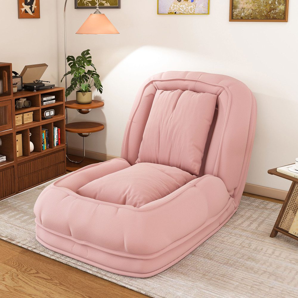 BBG Klappbett Klappbares Sofabett für Erwachsene, 5-fach verstellbare Relaxliege mit 2 Kissen, bequeme Bodenliege aus Cordstoff