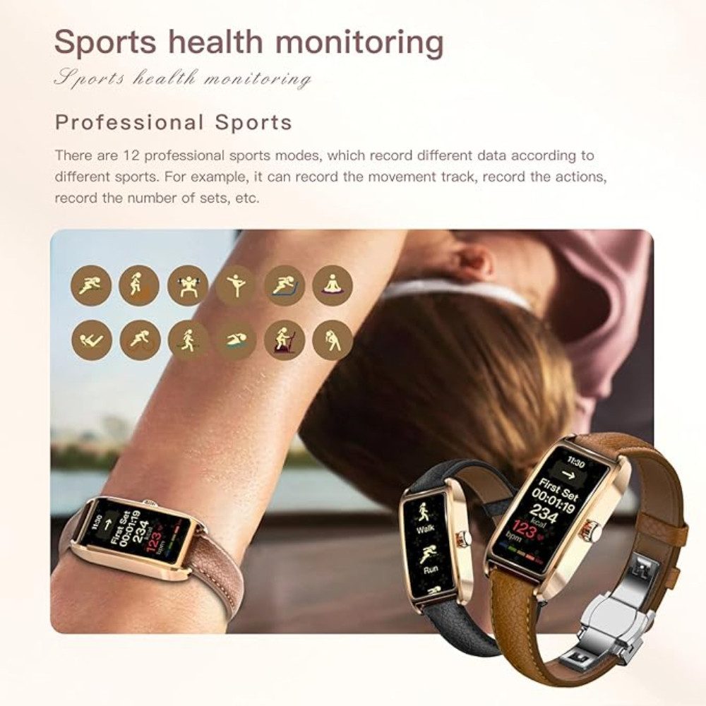 findtime Damen's Elegant Fitnesstracker IP68 Wasserdicht Sportuhr Smartwatch (1,13 Zoll, Android iOS), mit Schrittzähler Schlafanalyse Menstruationszyklus Pulsuhr Damenuhr