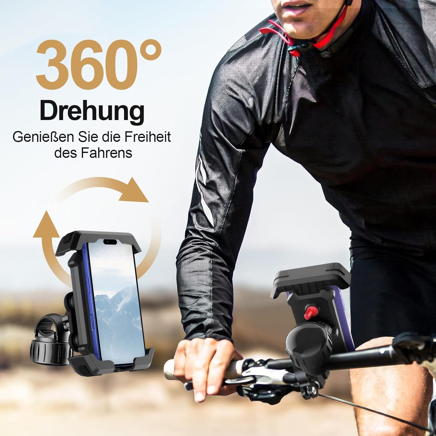 Refined Living Handy-Halterung Handyhalterung Fahrrad & Motorrad mit Stoßdämpfer, 360° Drehbar, (Universal, Smartphone-Halterung, handyhalter lenker, fahrrad handy halterung stoßdämpfer, handyhalterung e-scooter, smartphone halter fahrrad, für Smartphones von 4,7–7 Zoll – kompatibel mit iPhone, Samsung, u.v.m, Werkzeuglose Montage, Anti-Rutsch-Oberfläche, Seitentasten bleiben frei, Kameraschutz, 1-tlg., Stabile & stoßdämpfende Halterung, Sicher, Stabil, wetterfest, für Fahrrad, Mountainbike, Motorrad, E-Scooter,Kinderwagen,Traktor)