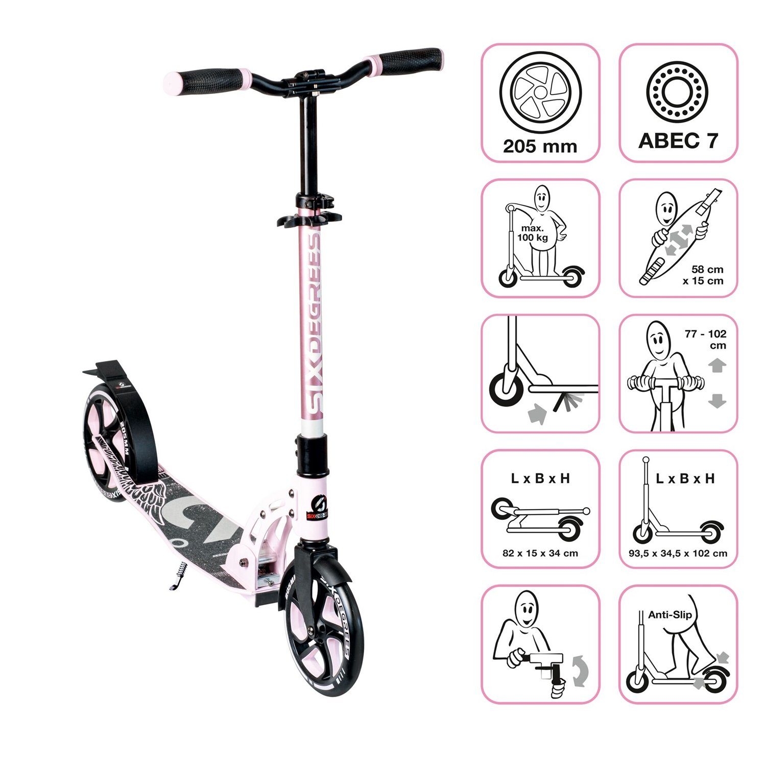 SIX DEGREES Scooter 569 SIX DEGREES Aluminium Scooter 205 mm pastell-pink