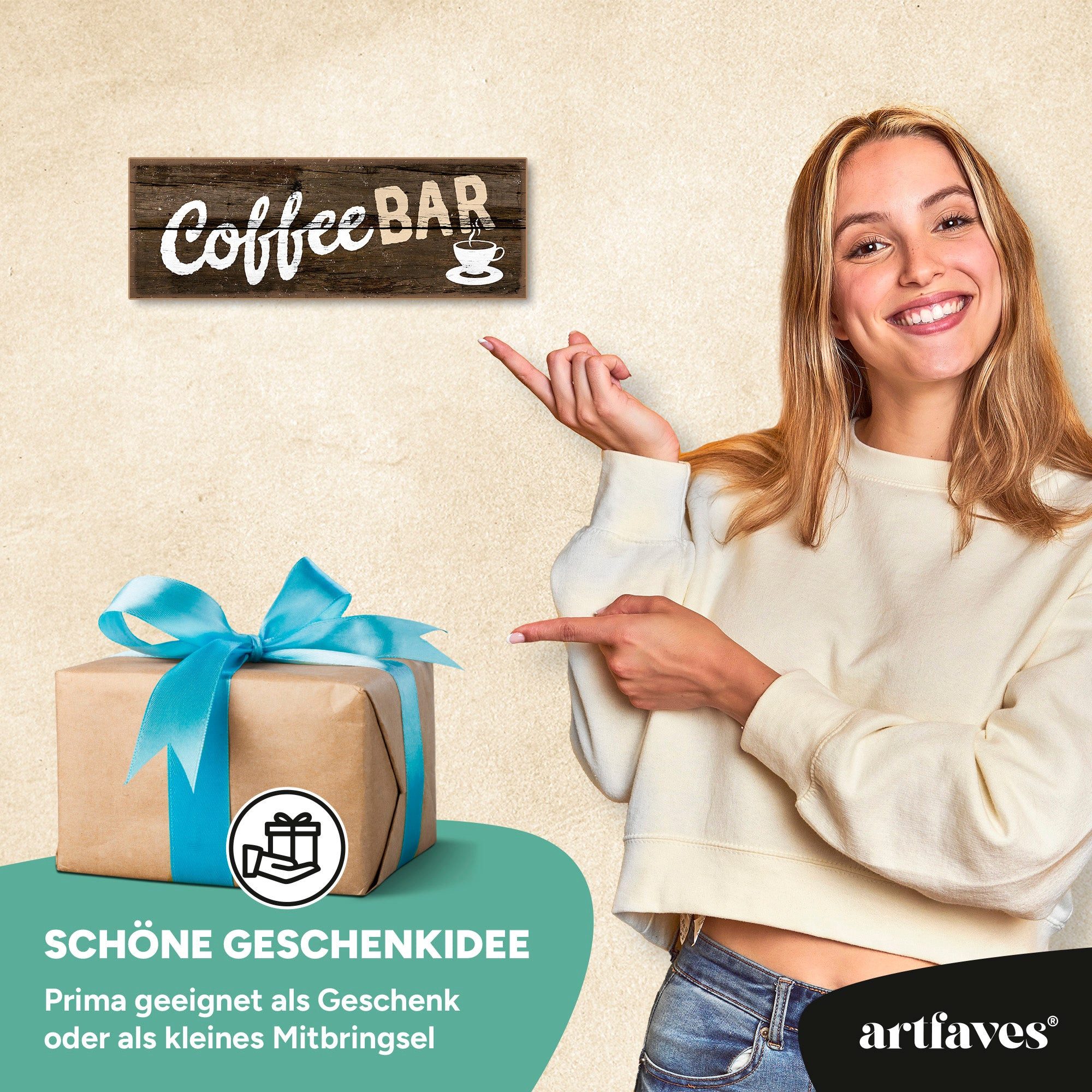 ARTFAVES Holzbild Schild mit Spruch - Coffee Bar - Kaffee, Espresso – Bild 4 von 5