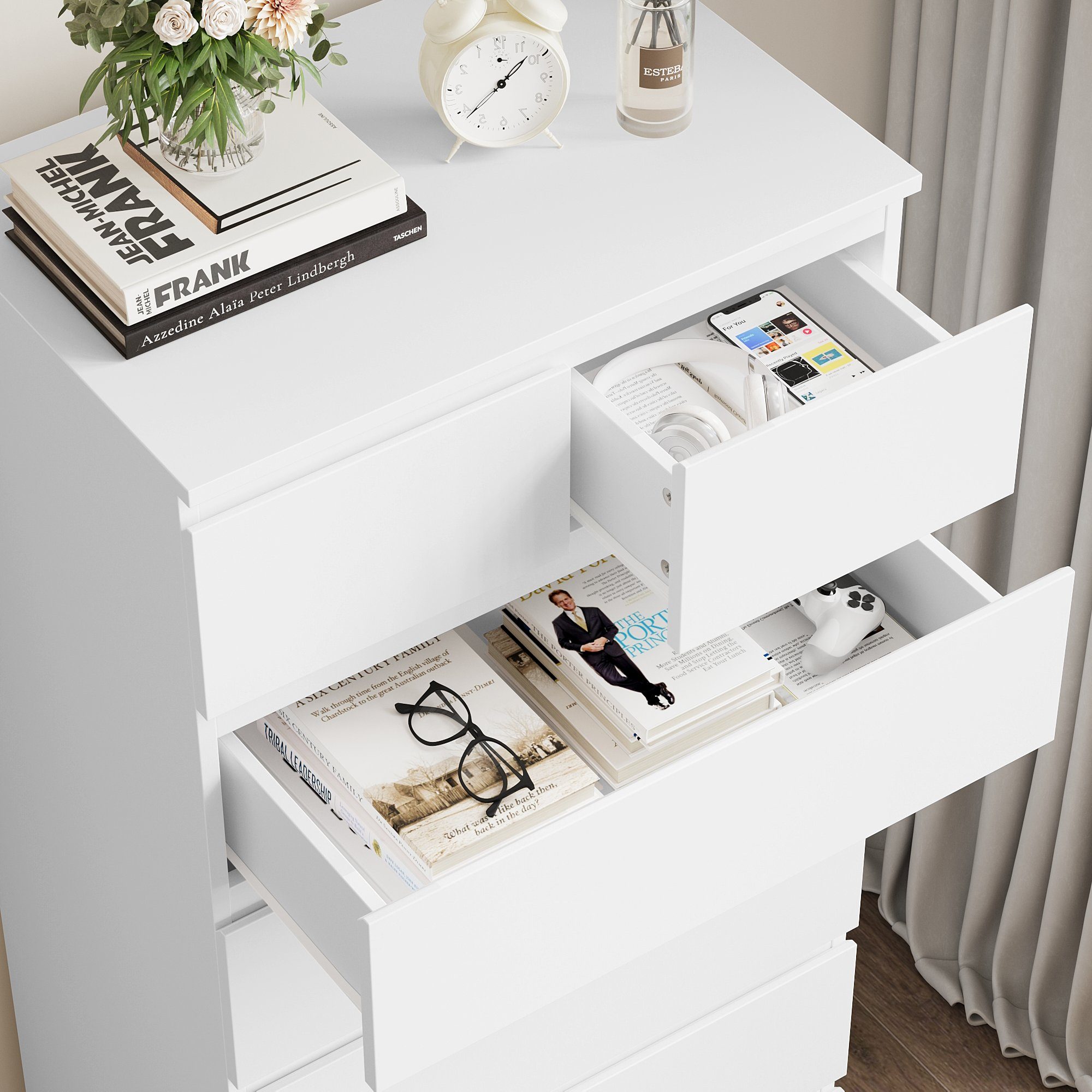 Homfa Kommode Sideboard Schubladenschrank Schubladenkommode, mit 7 Schubladen, holz, weiß, 60x40x119 cm