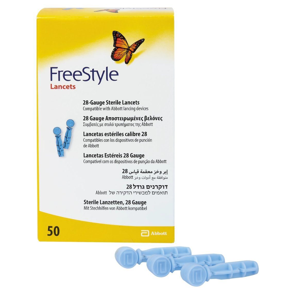 Abbott Lanzetten FreeStyle Freedom Lite Lanzetten, Spar-Set, Stechsichere Einzelverpackung, Hygienische Blutprobengewinnung, 50 tlg., Fein geschliffene Stahlklingen fast schmerzlos