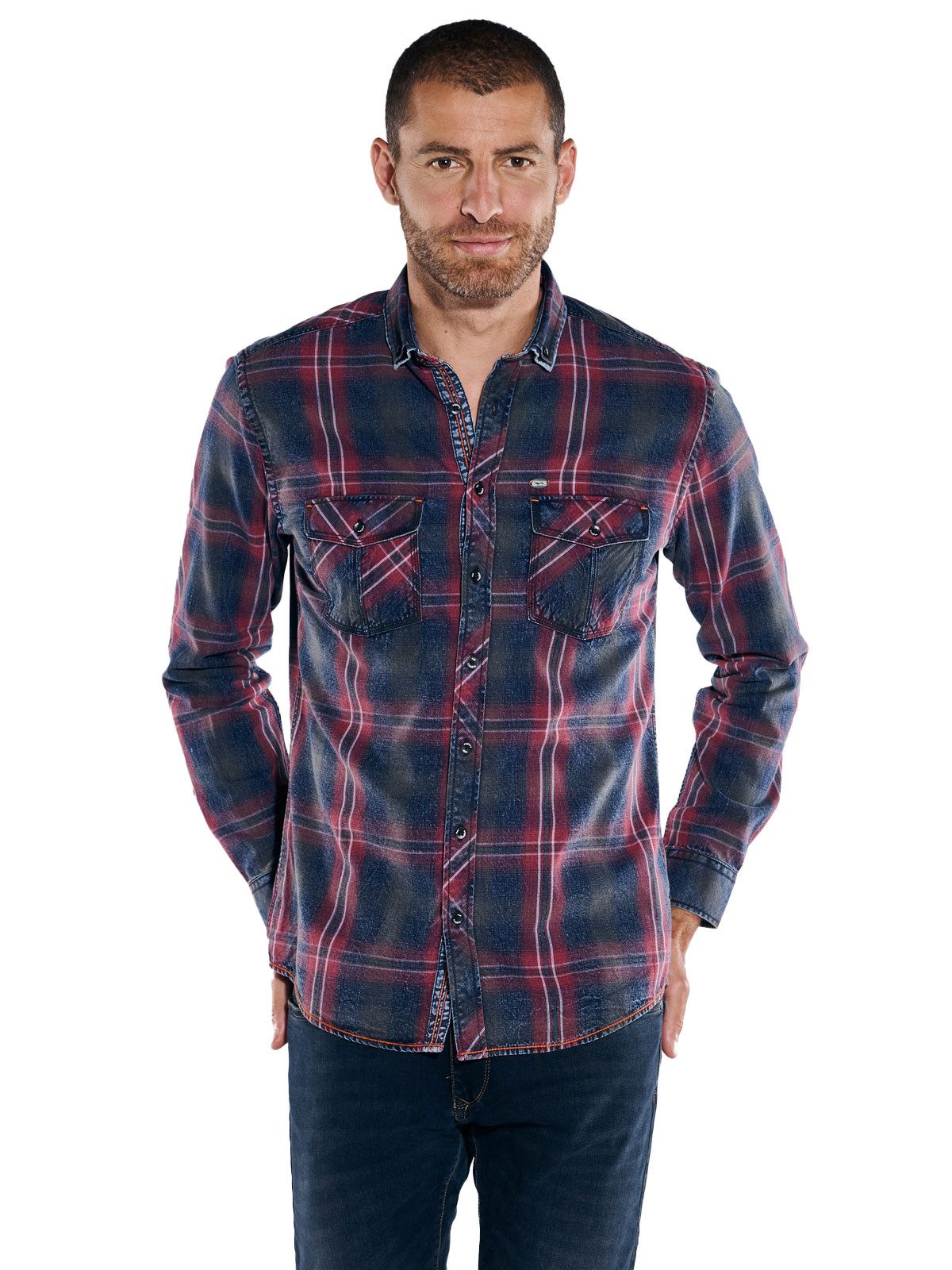 Engbers Langarmhemd Herren Langarm-Hemd kariert, Rostorange günstig online kaufen