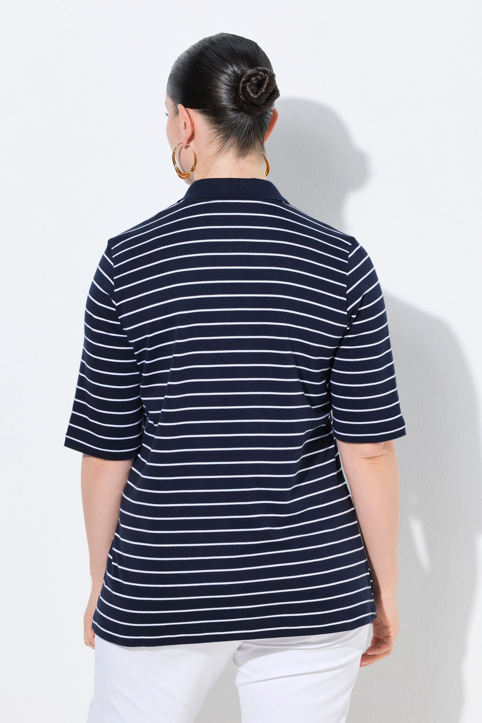 Ulla Popken Poloshirt Poloshirt Ringel Polokragen Halbarm Pima Cotton