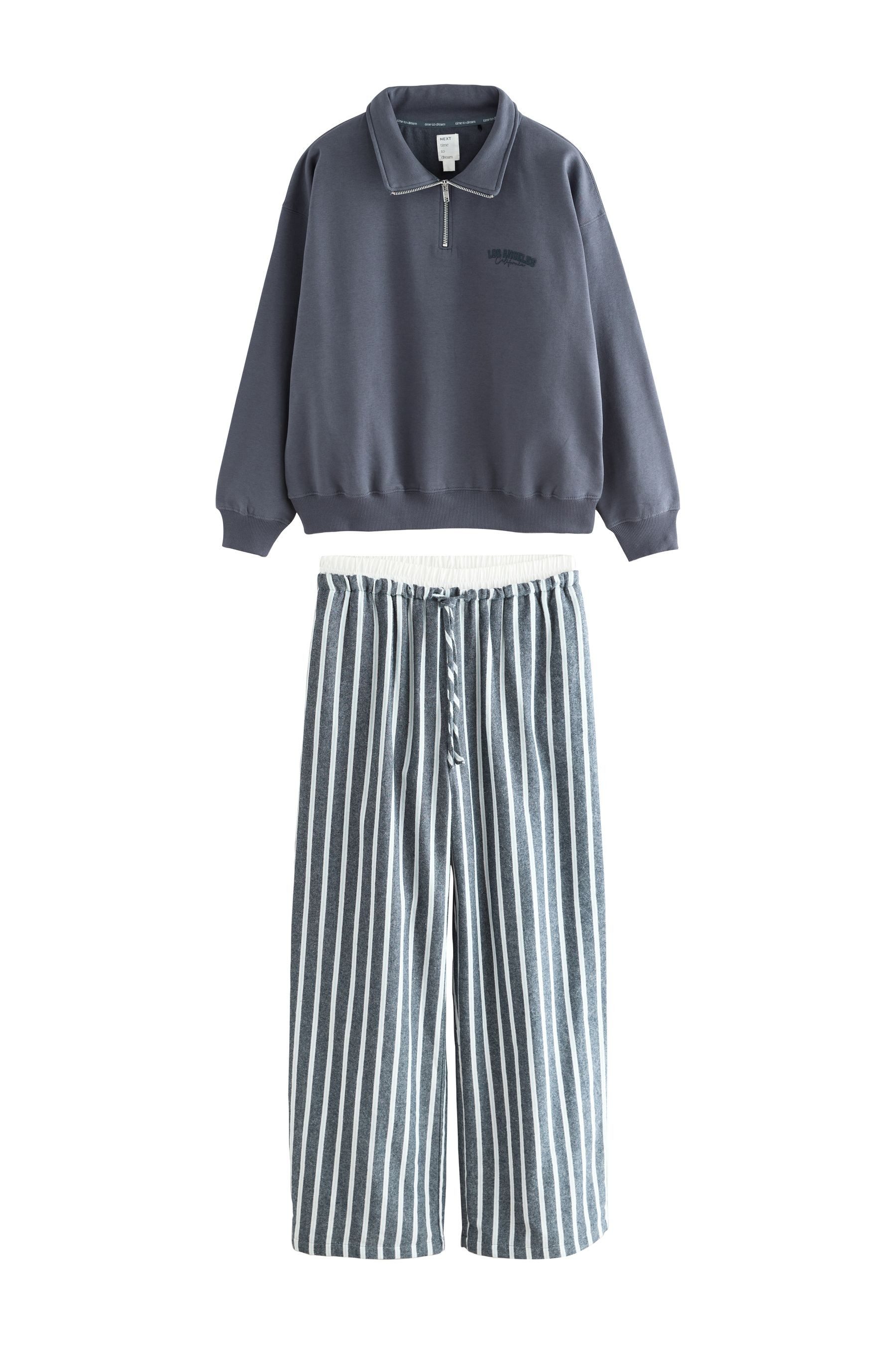 Pyjama Flanell-Schlafanzug mit Sweatshirt mit 1/2-RV