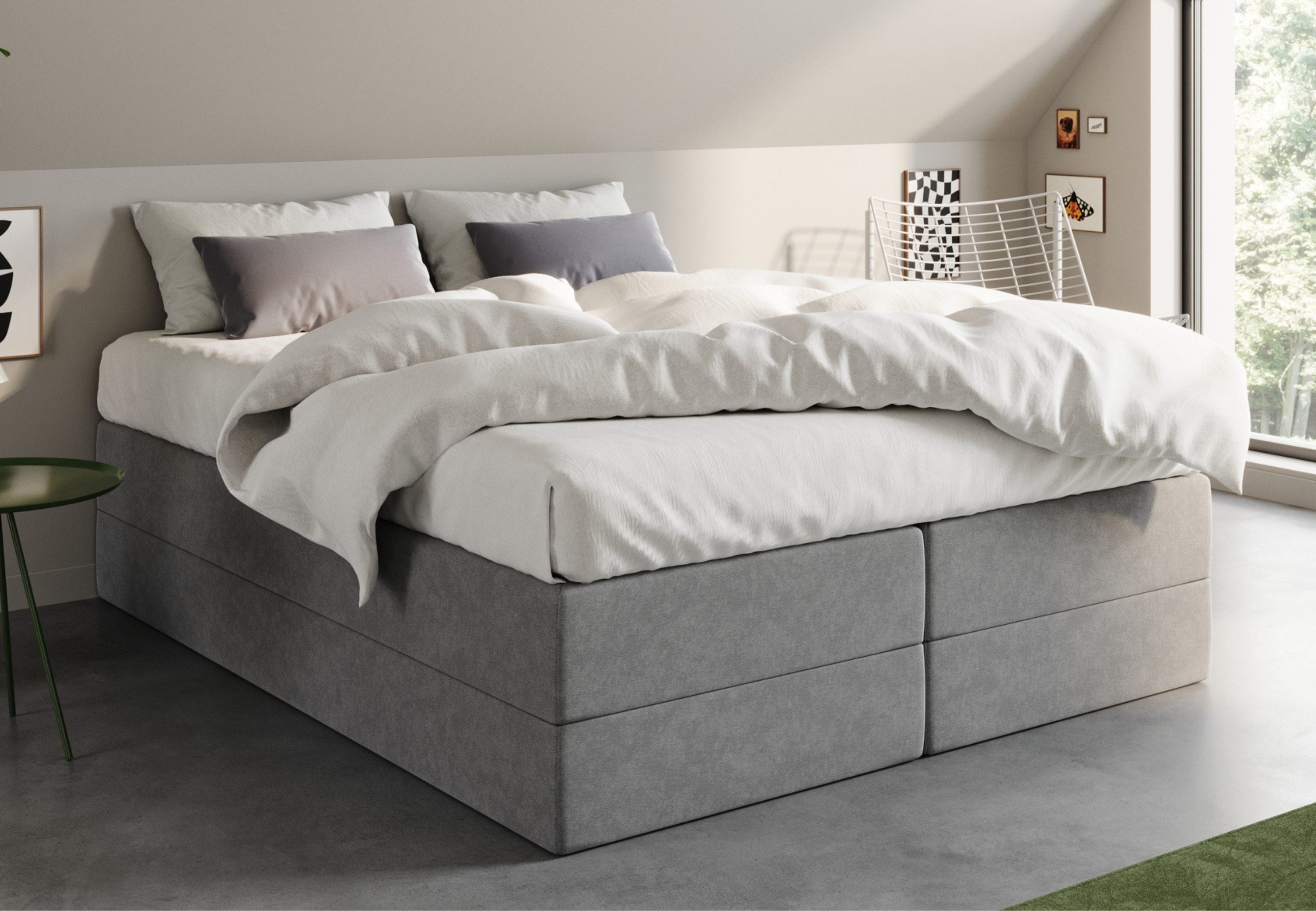Home Collective Boxspringbett Polsterbett Bett Doppelbett mit wählbarer Matratze, viele Größen (90x200, 100x200, 120x200, 140x200, 160x200, 180x200, 200x200, modern & platzsparend, ideal für kleine Räume), ohne Kopfteil, komfortable Liegehöhe, weicher Velourbezug in grau