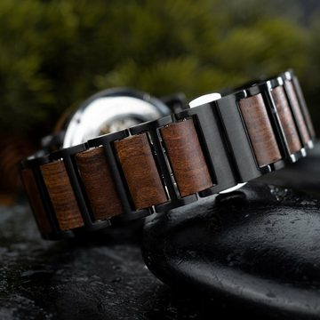 Holztick Bavaria Automatikuhr Bruno black, moderne Herrenuhr aus Ebenholz gefertigt