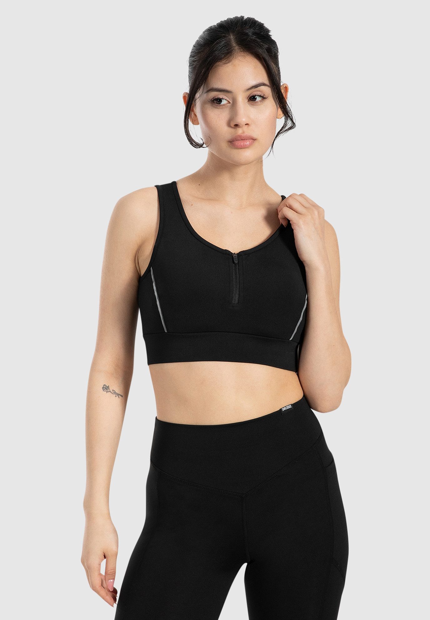 Smilodox Sport-BH Kathi, Bra mit Zip-Front, integriertem Cup & reflektierendem Piping elastisches Material & breiter Unterbrustbund Top, Workout Training