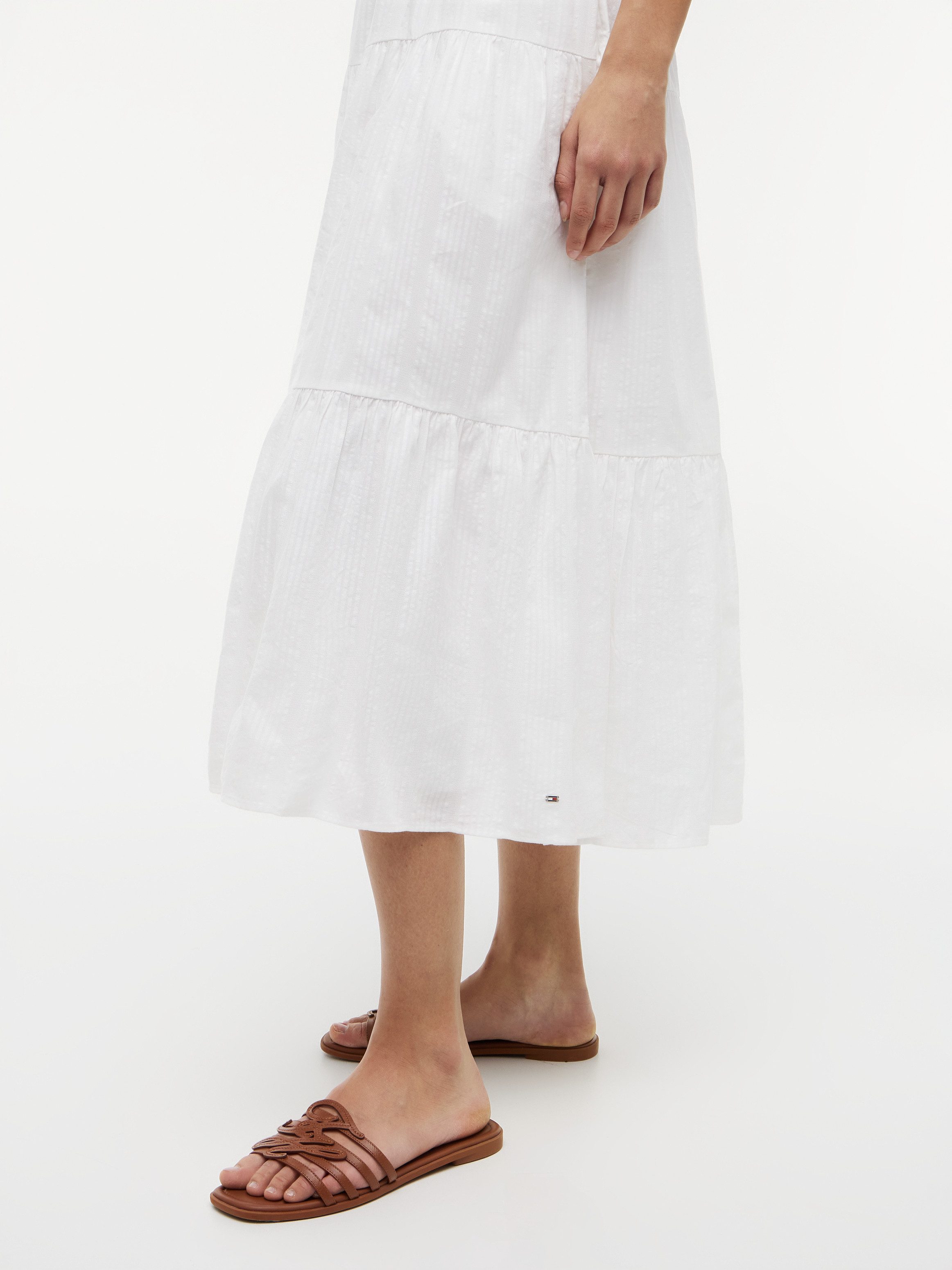 Tommy Hilfiger Trägerkleid SMOCK TIE NS MIDI DRESS Baumwollmischung, Smok-Einsatz