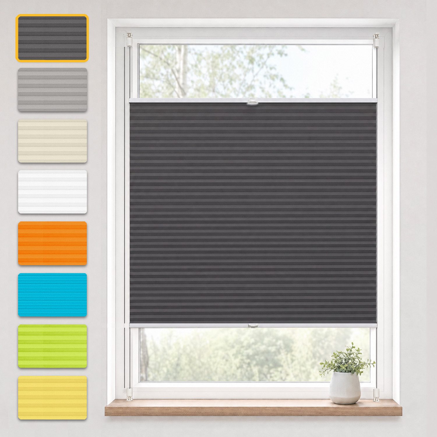 OUBO Plissee ohne Bohren Klemmfix, Sichtschutz und Sonnenschutz, Klemmträger, Lichtdurchlässig Rollo für Fenster & Tür, Klemmfix, mitgelieferten, verstellbaren Klemmträger