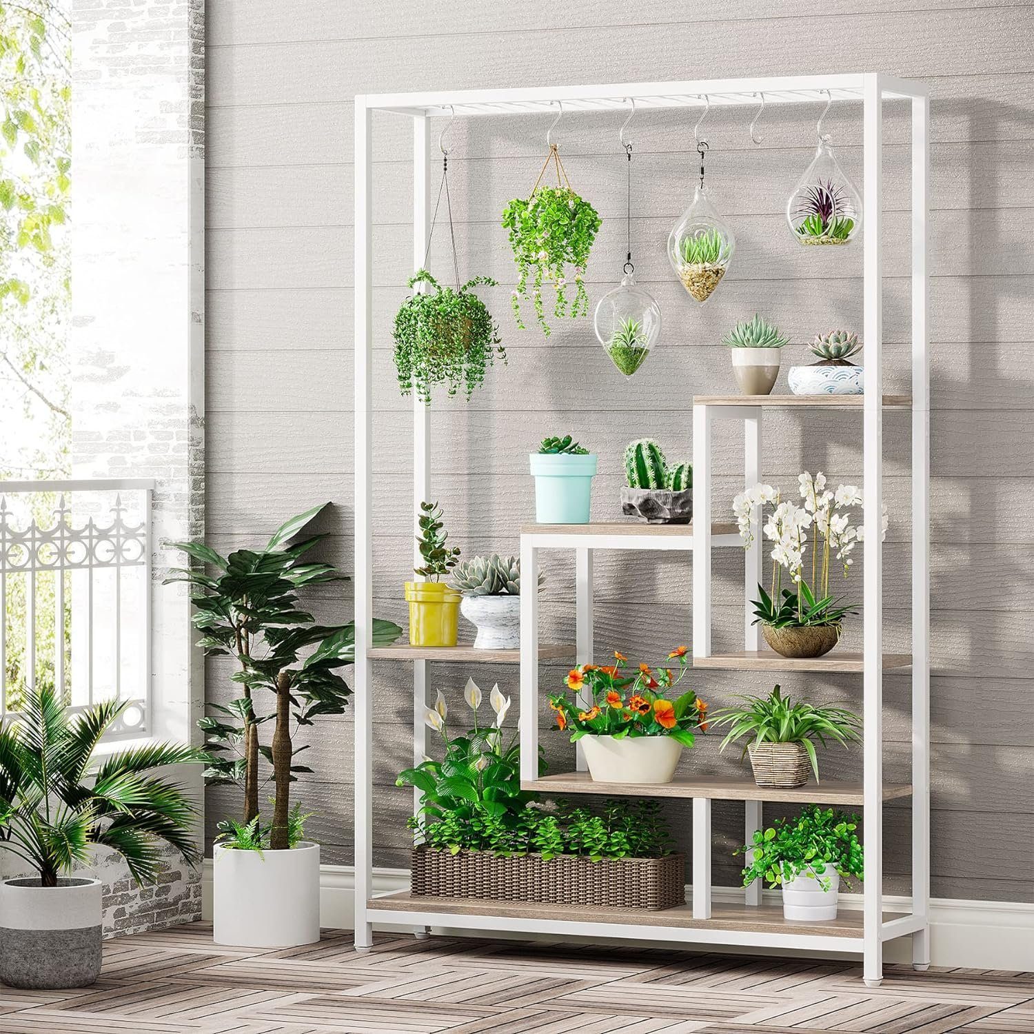 Tribesigns Blumenständer 5 Ebenen Pflanzenregal mit 10 S-Haken